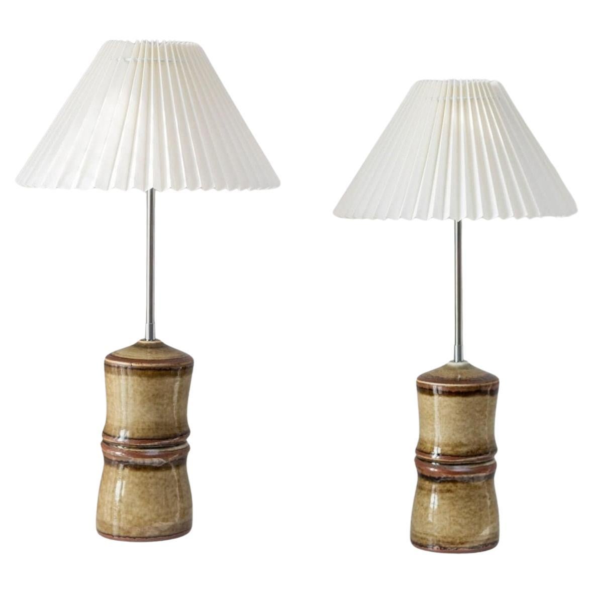 Set of 2 Table Lamps by Olle Alberiu, Rörstrand Bamboo Ceramic Hollywood Regency For Sale