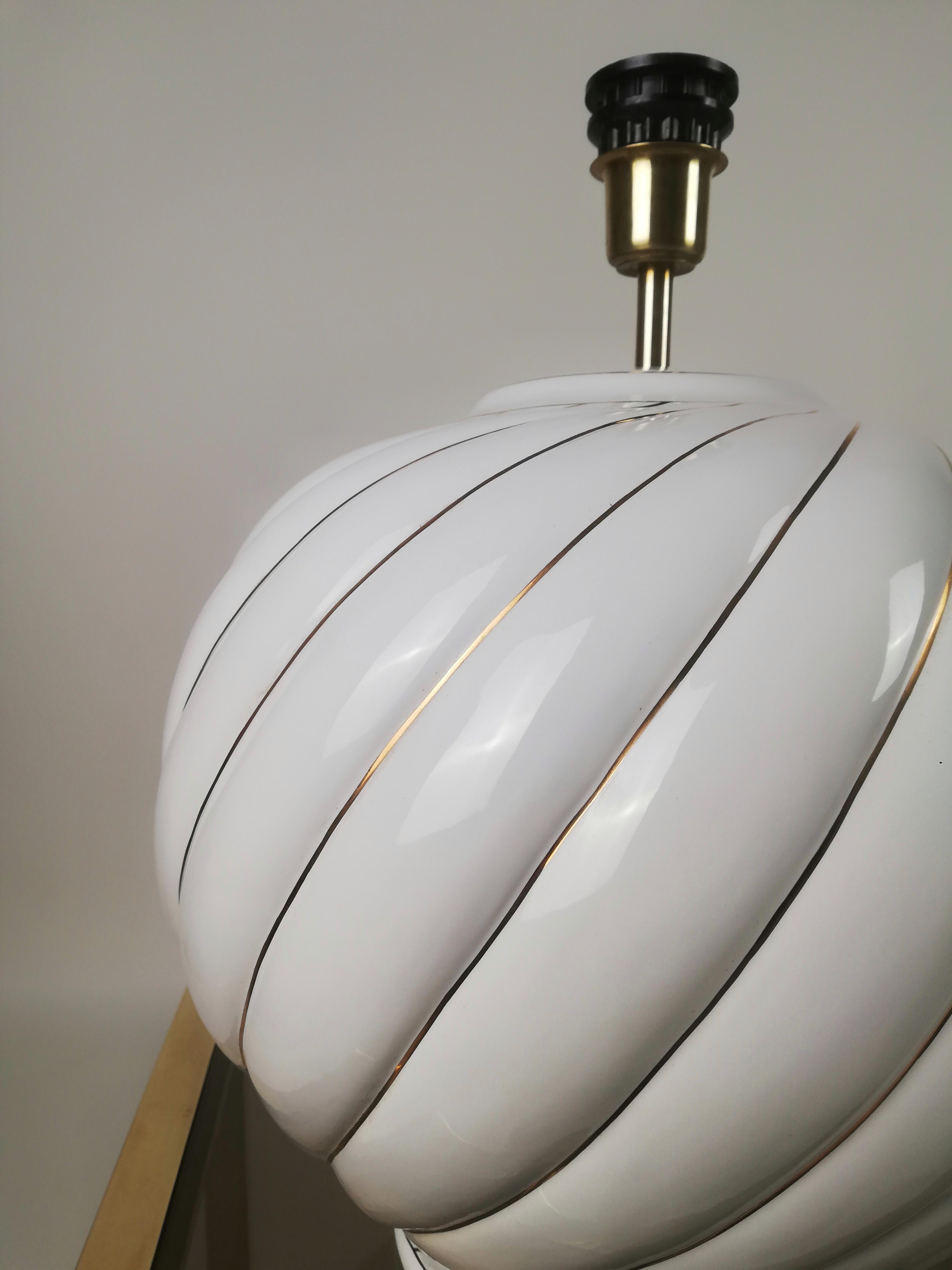 Set of 2 Table Lamps by Tommaso Barbi Made in White and Gold Glazed Ceramic For Sale 9