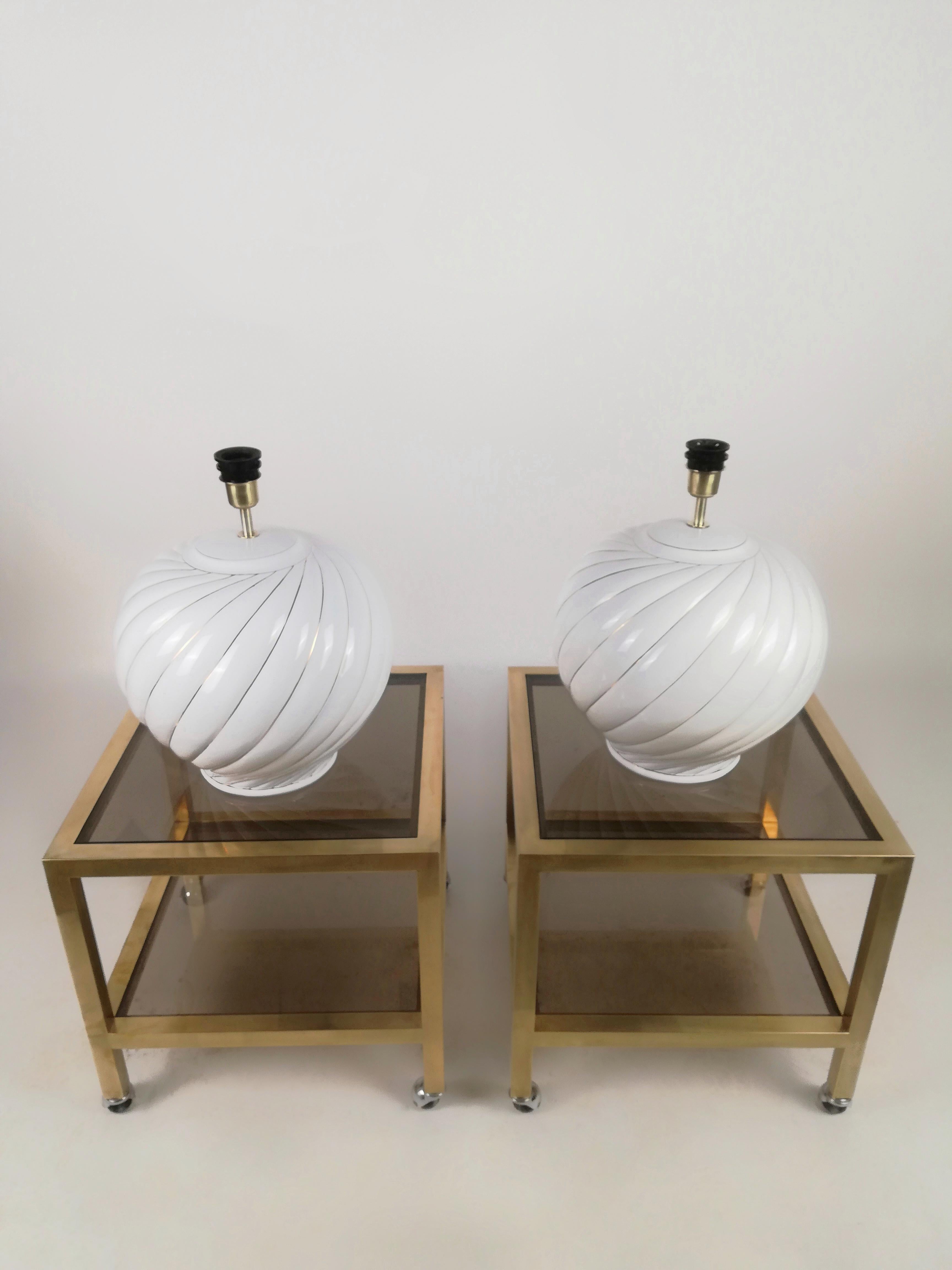 Set of 2 Table Lamps by Tommaso Barbi Made in White and Gold Glazed Ceramic 2