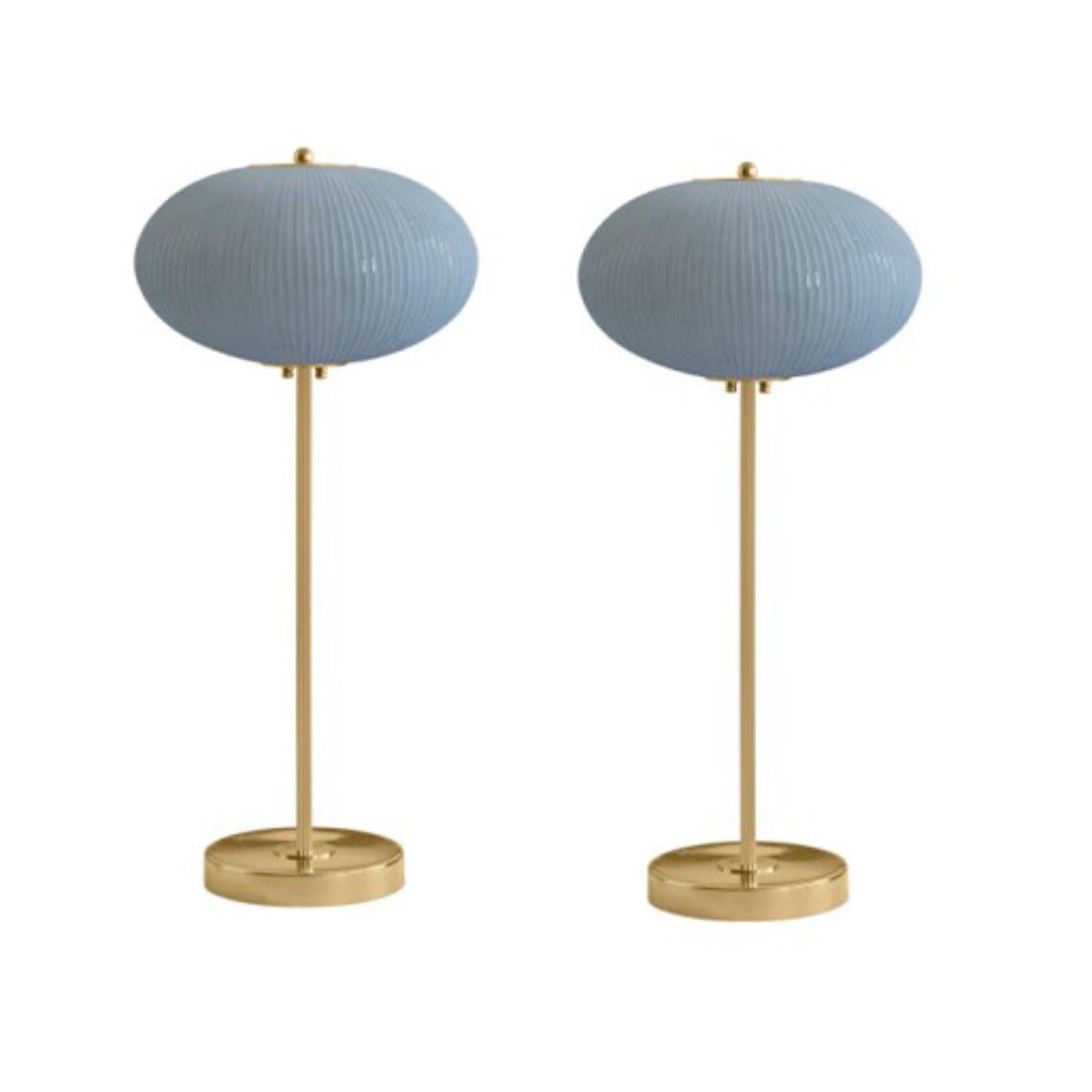 Table lamp China 07 by Magic Circus Editions
Dimensions: H 70 x W 32 x D 32 cm
Materials: Brass, mouth blown glass sculpted with a diamond saw
Colour: opal grey

Available finishes: Brass, nickel
Available colours: enamel soft white, soft rose, jade