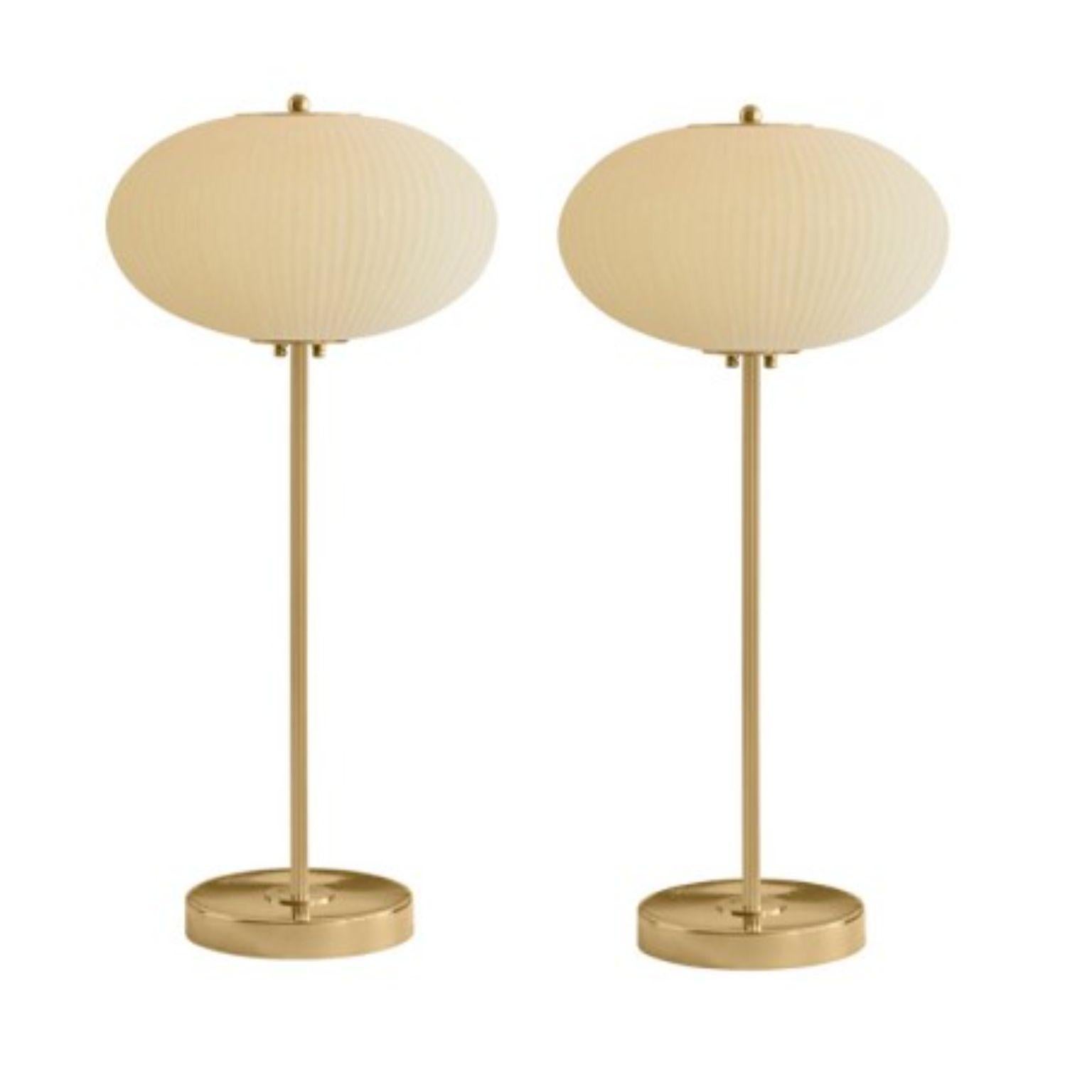 Table lamp China 07 by Magic Circus Editions
Dimensions: H 70 x W 32 x D 32 cm
Materials: Brass, mouth blown glass sculpted with a diamond saw
Colour: mustard yellow

Available finishes: Brass, nickel
Available colours: enamel soft white, soft