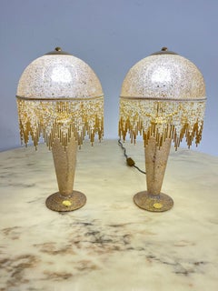 Ensemble de 2 lampes de table en verre soufflé à la bouche et décoré à la main d'or pur 1980