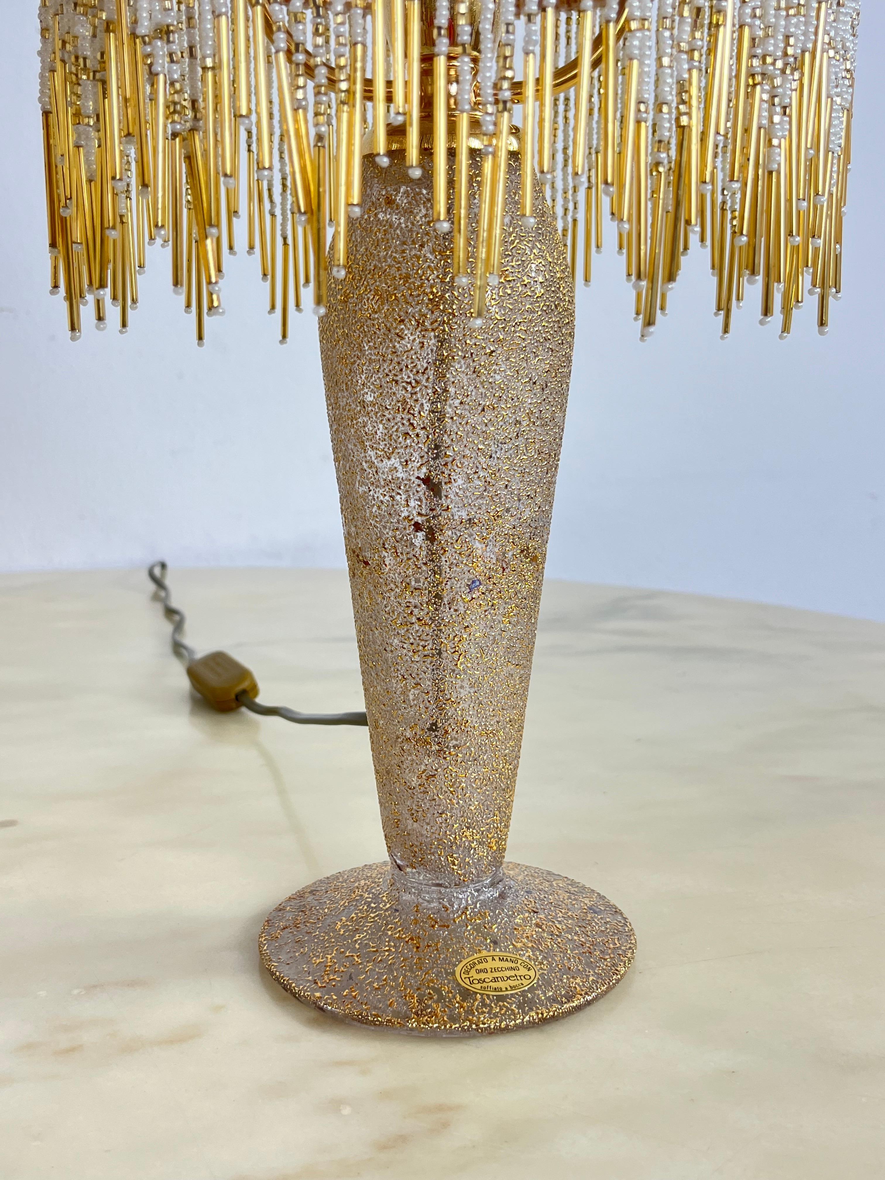 Ensemble de 2 lampes de table en verre soufflé à la bouche et décoré à la main d'or pur 1980 Excellent état - En vente à Palermo, IT