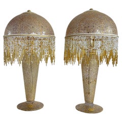 Set aus 2 Tischlampen aus mundgeblasenem, mundgeblasenem Glas und handdekoriert mit reinem Gold, 1980