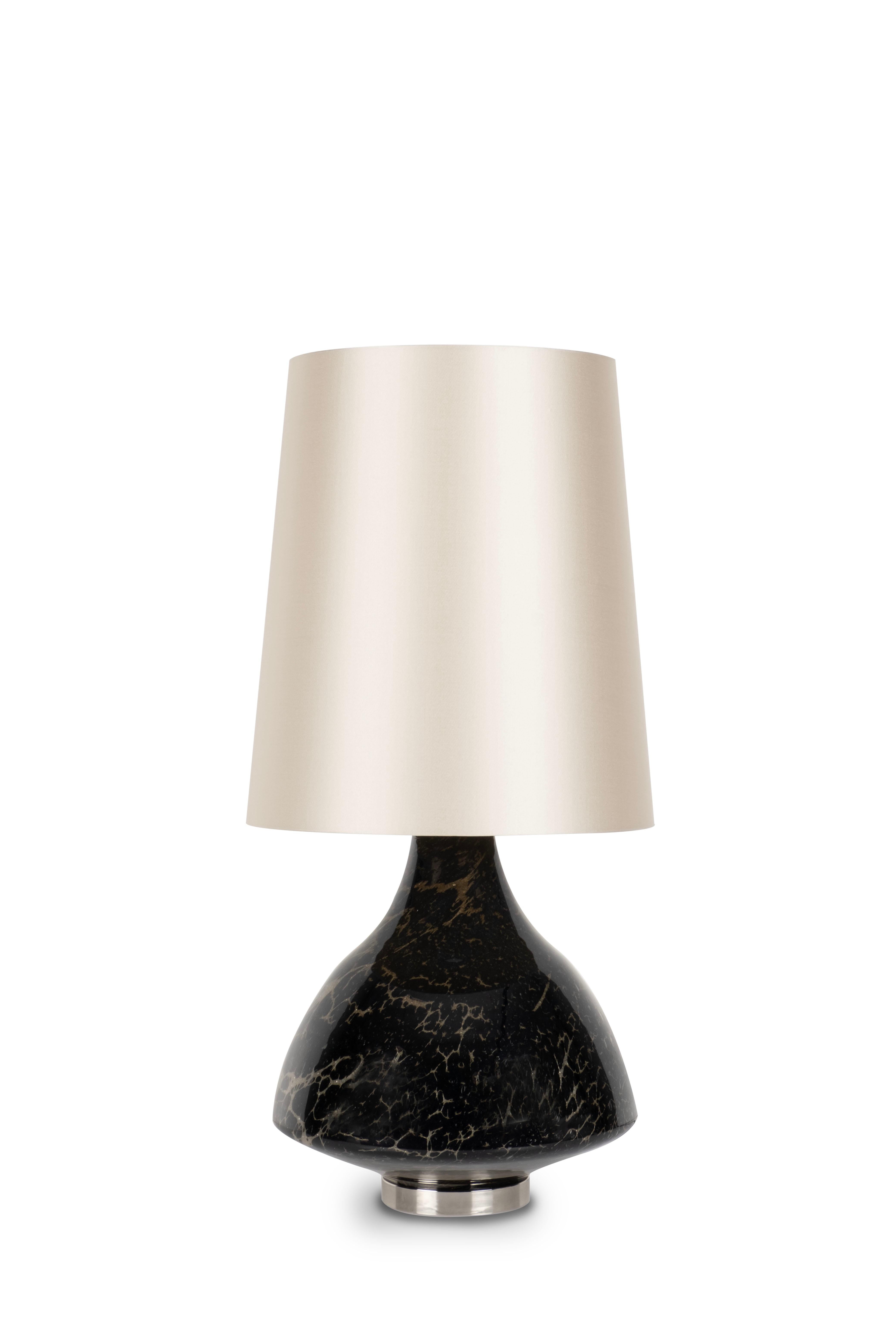 Moderne Set/2 lampes de table Luso, noir, abat-jour beige, verre artisanal par Greenapple en vente