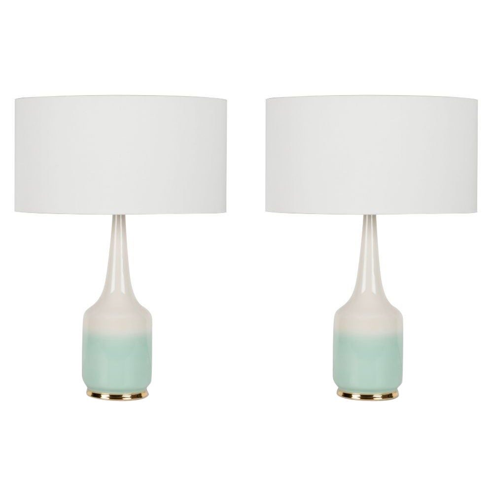 Set di 2 lampade da tavolo, lampada da tavolo Melo, paralume crema, fatta a mano in Portogallo