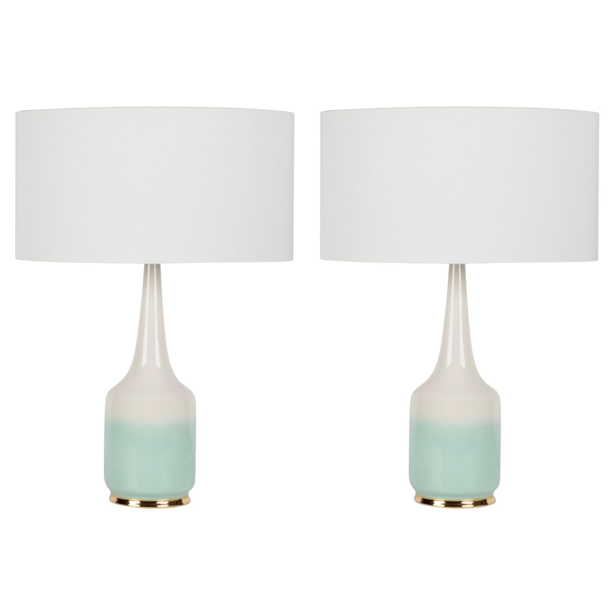 Set di 2 lampade da tavolo, lampada da tavolo Melo, paralume crema, fatta a mano in Portogallo
