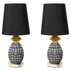 Set di 2 lampade da tavolo, lampada da tavolo Morais, paralume nero, fatta a mano in Portogallo