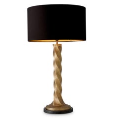 Set of 2 Table Lamps, Vintage Brass Finish, Black Granite Base, Unique Design.