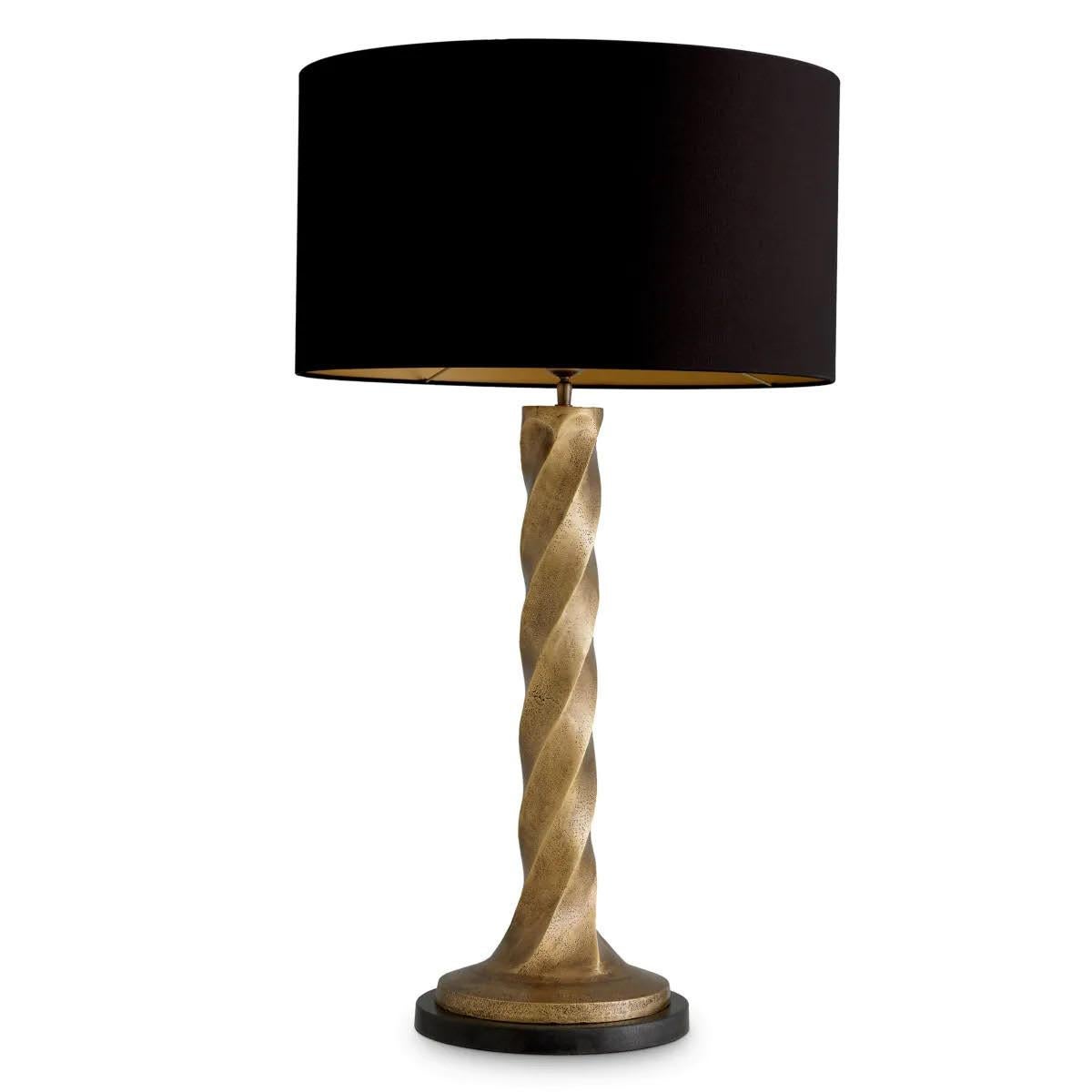 Satz von 2 Tischlampen, Vintage-Messing-Finish, schwarzer Granitsockel, einzigartiges Design. (Französisch) im Angebot
