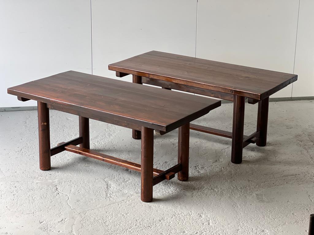 Set of 2 tables and 8 chairs (possibility 12) Georges Robert. 
Table: oak frame and pine top W 170 x D 85 x H 75 cm 
Chairs: in oak and straw (good condition) W44 x D45 x H88 cm

Tables can be arranged lengthwise or in squares. 
