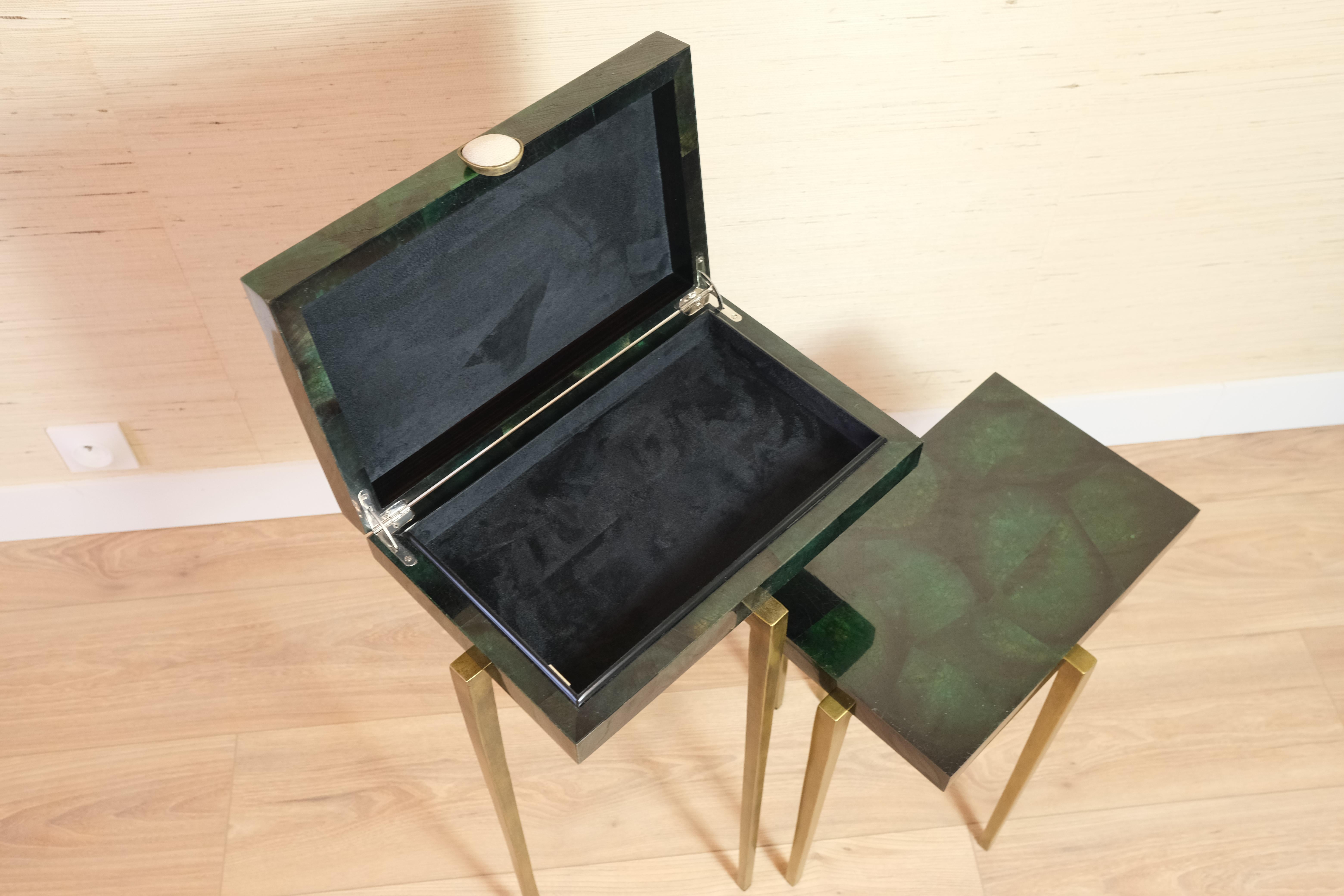 Contemporary Set of 2 tables in Green Marquetry by Ginger Brown For Sale