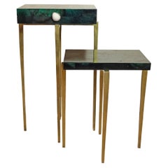 Set of 2 tables in Green Marquetry by Ginger Brown