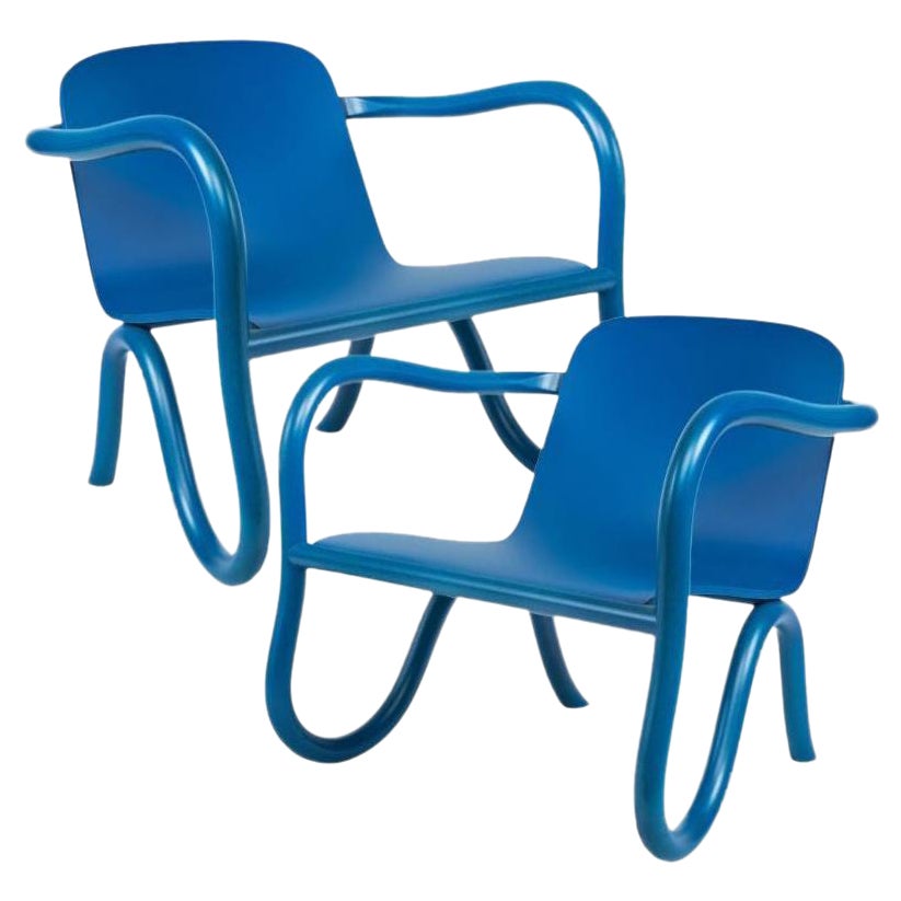 Ensemble de 2 chaises longues originales Kolho bleue de Tahiti, Mdj Kuu par Made by Choice en vente