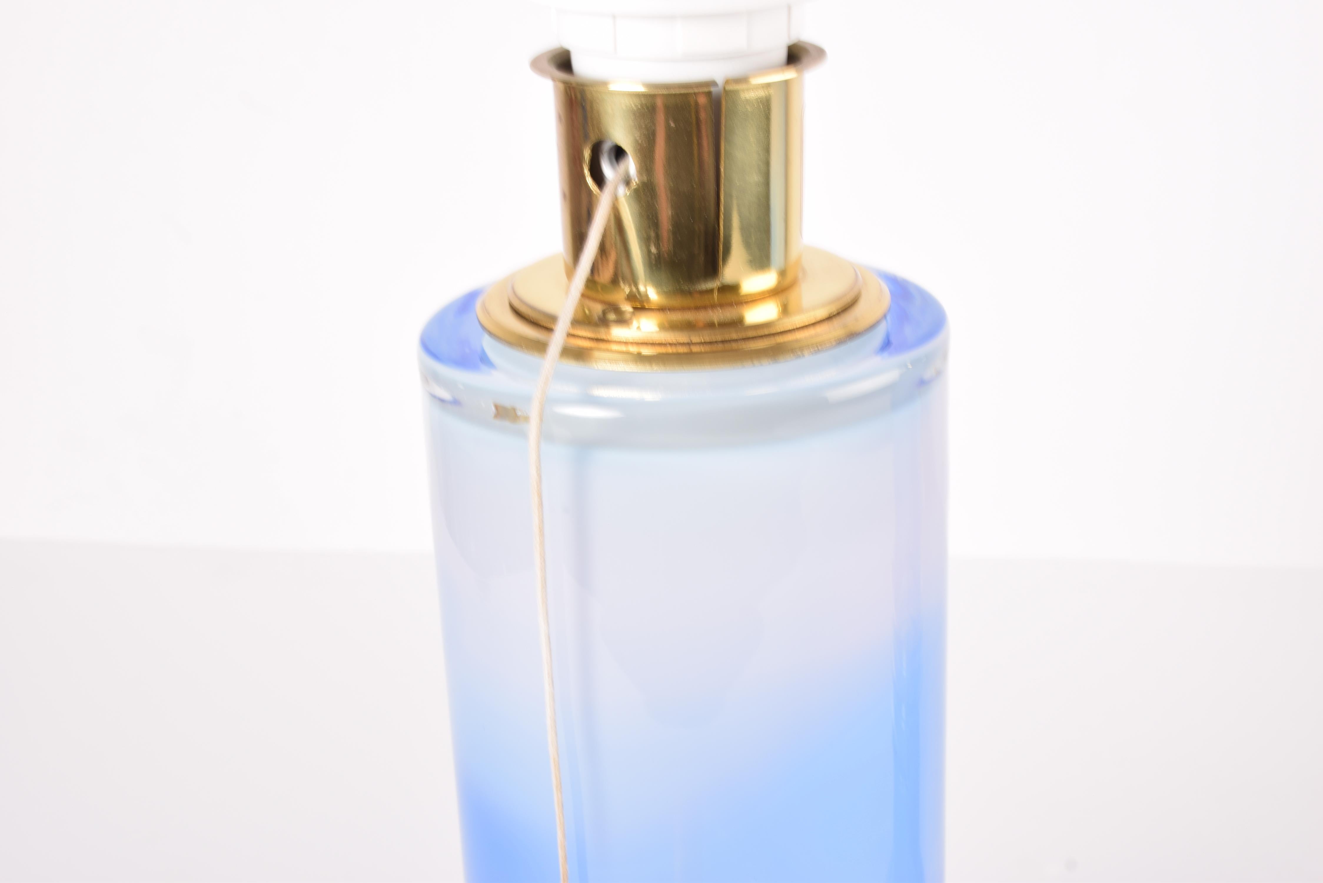 Set of 2 Tall Blue Glass Table Lamps by Studio Åhus Atelje Lyktan Sweden 1980s 5