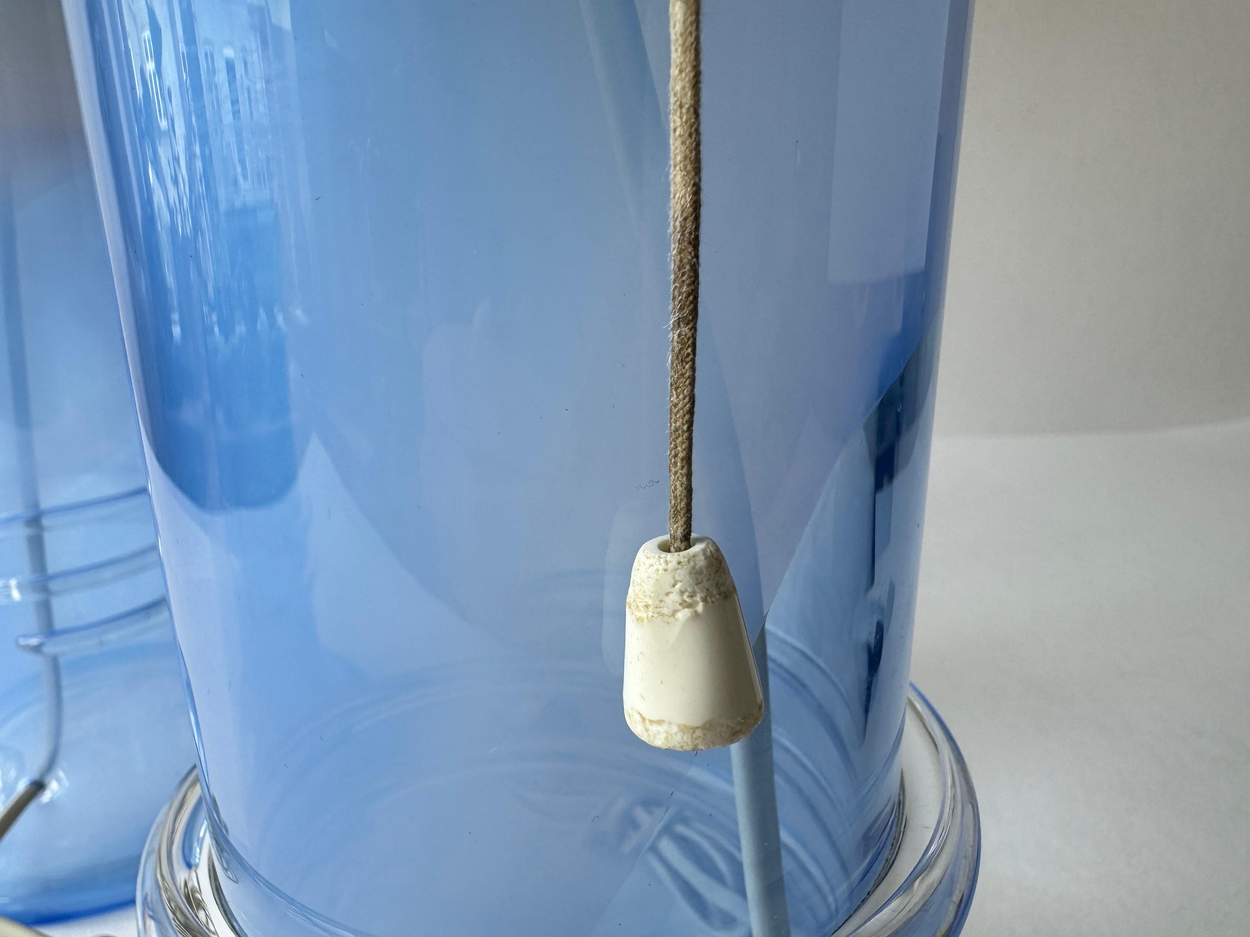 Set of 2 Tall Blue Glass Table Lamps by Studio Åhus Atelje Lyktan Sweden 1980s 9
