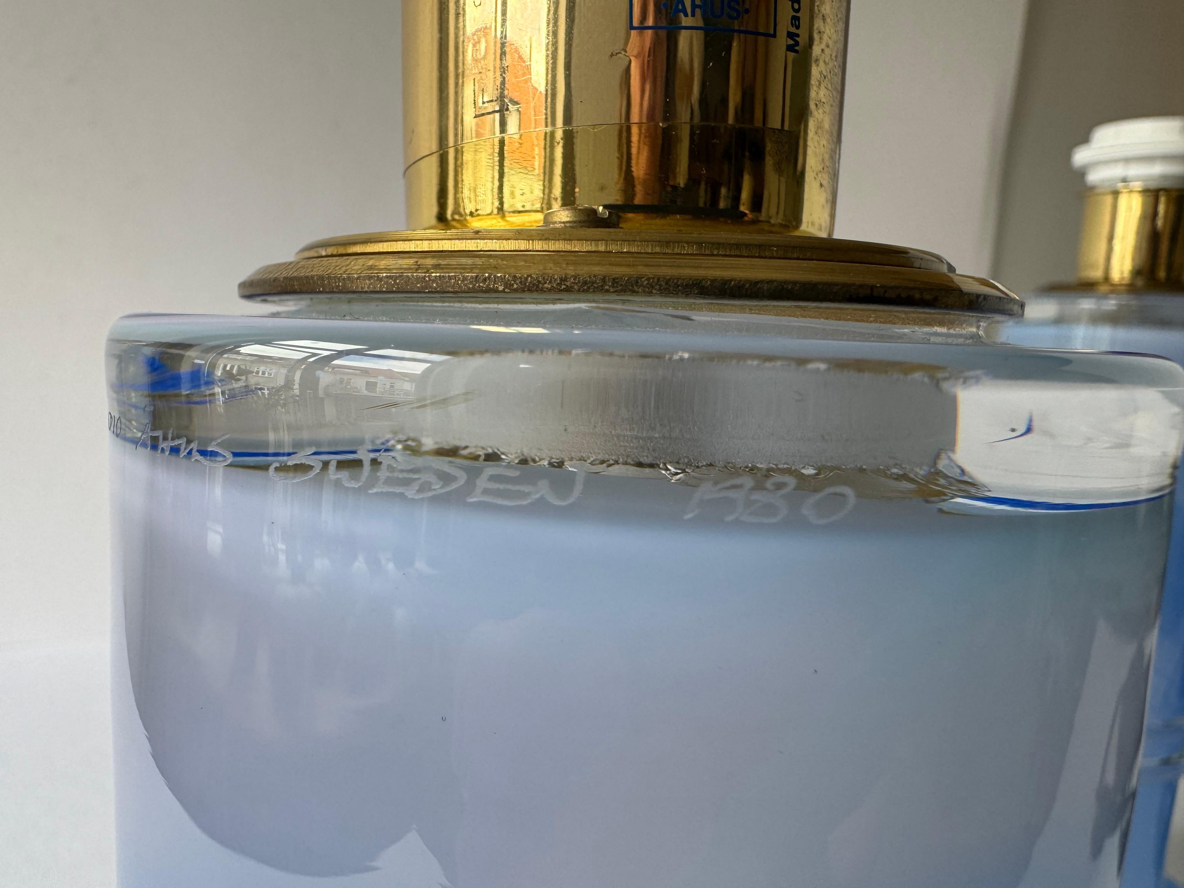 Set of 2 Tall Blue Glass Table Lamps by Studio Åhus Atelje Lyktan Sweden 1980s 1