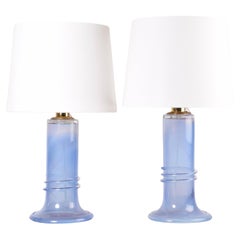 Set of 2 Tall Blue Glass Table Lamps by Studio Åhus Atelje Lyktan Sweden 1980s