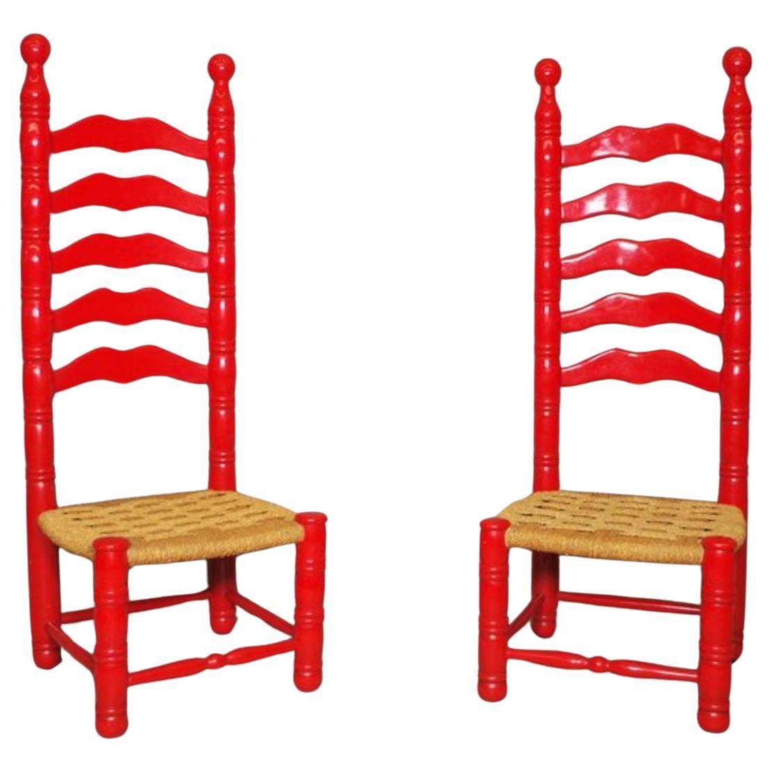 Set of 2 Tall Spanish Ladder-Back Chairs, 1940s