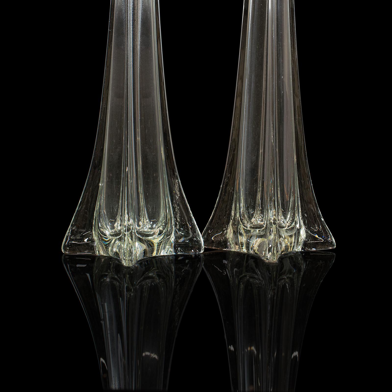 Set of 2, Tall, Vintage Flower Vases, French, Glass, Gladioli, Iris, Centrepiece For Sale 6