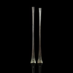 Set of 2, Tall, Vintage Flower Vases, French, Glass, Gladioli, Iris, Centrepiece