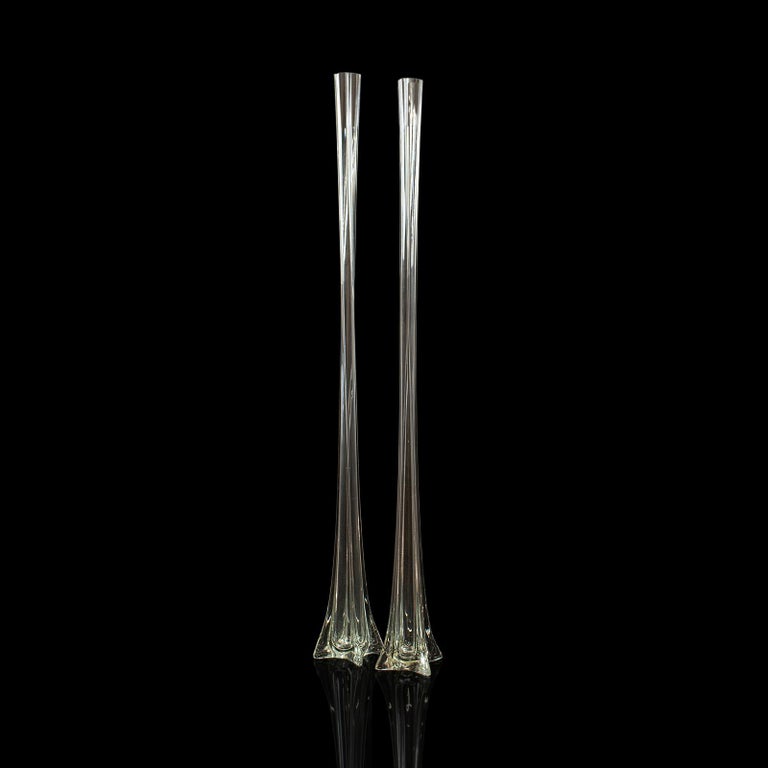 Set Of 2 Tall Vintage Flower Vases French Glass Gladioli Iris Centrepiece For Sale At 1stdibs