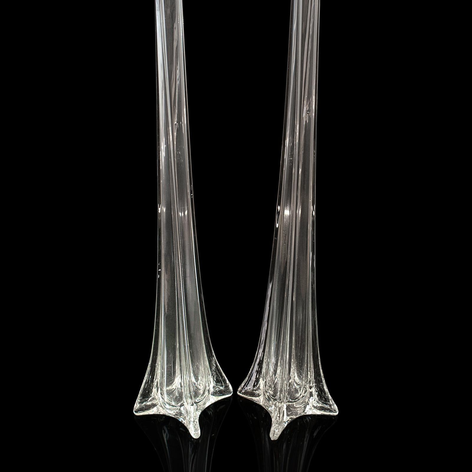 Set of 2, Tall, Vintage Flower Vases, French, Glass, Gladioli, Iris, Centrepiece For Sale 1