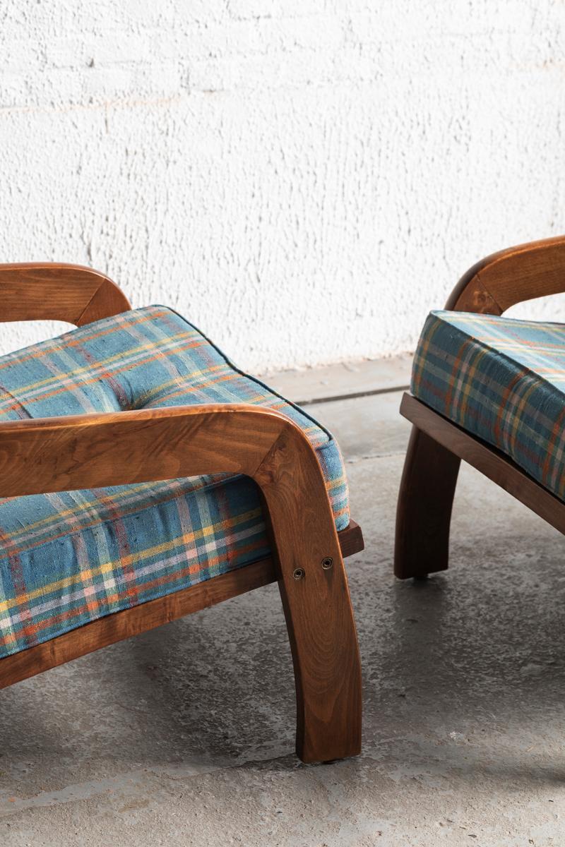 Set of 2 Tartan Easy Chairs, Italy, 1950s 4