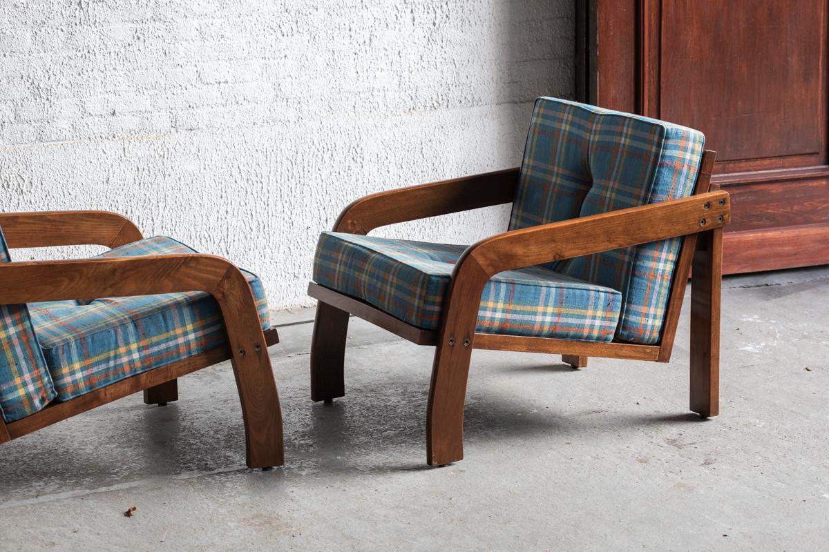 Set of 2 Tartan Easy Chairs, Italy, 1950s 5