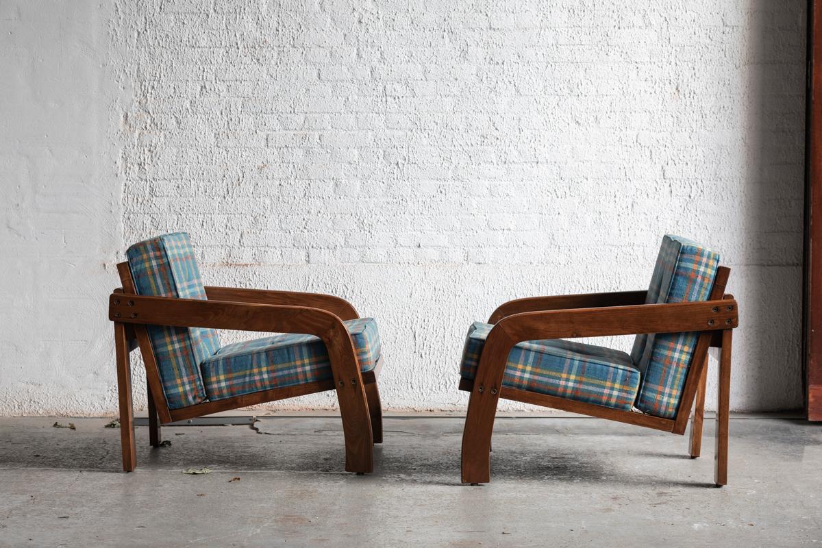 Set of 2 Tartan Easy Chairs, Italy, 1950s In Good Condition In Antwerpen, BE