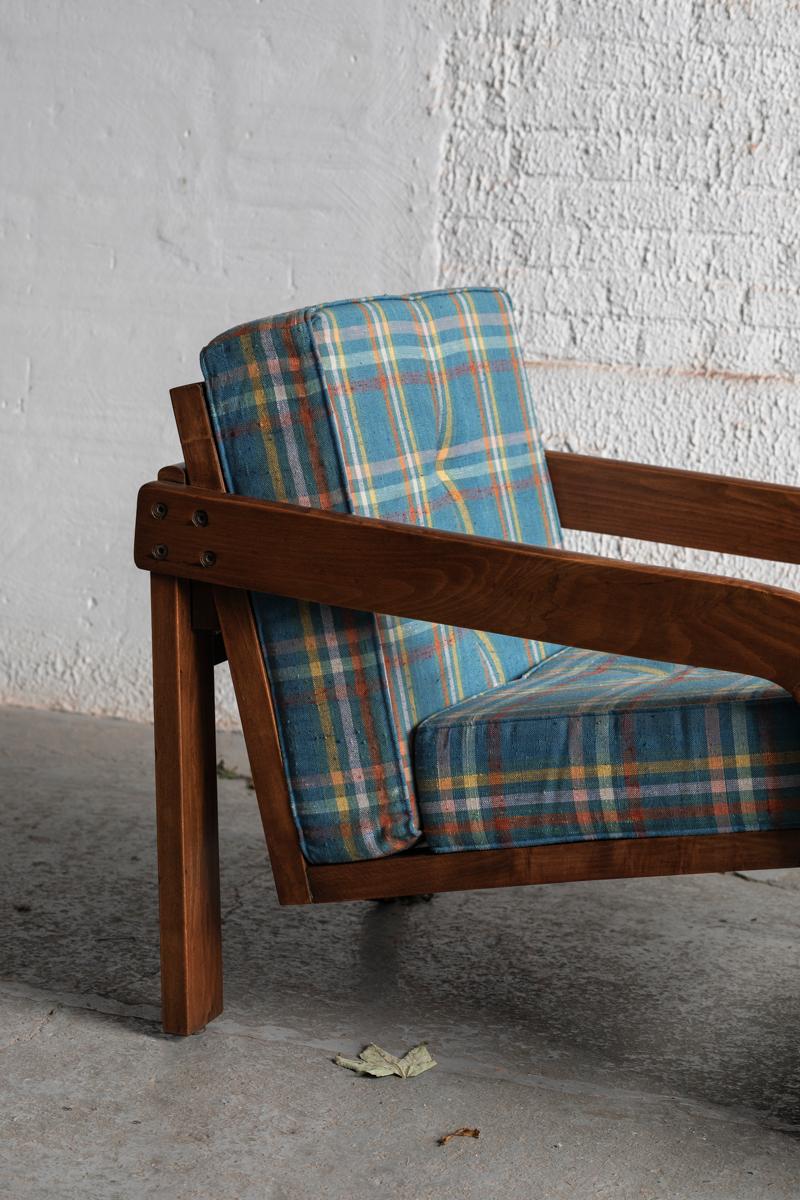 Fabric Set of 2 Tartan Easy Chairs, Italy, 1950s