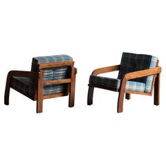 Vintage Set of 2 Tartan Easy Chairs, Italy, 1950s