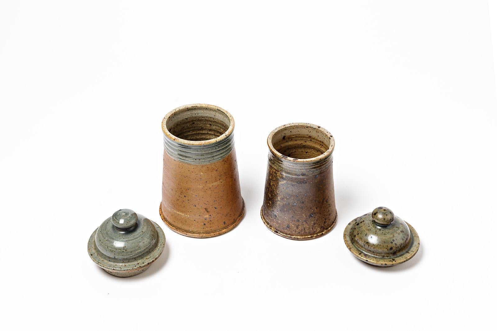 Mid-Century Modern Set of 2 Tea or Coffee Stoneware Ceramic Pots by Pierre Digan La Borne, 1970 For Sale