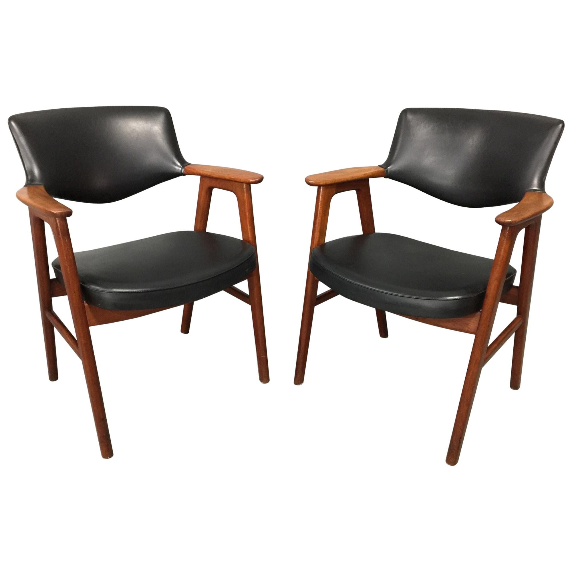 Set of 2 Teak and Black Faux Leather Armchairs by Erik Kierkegaard