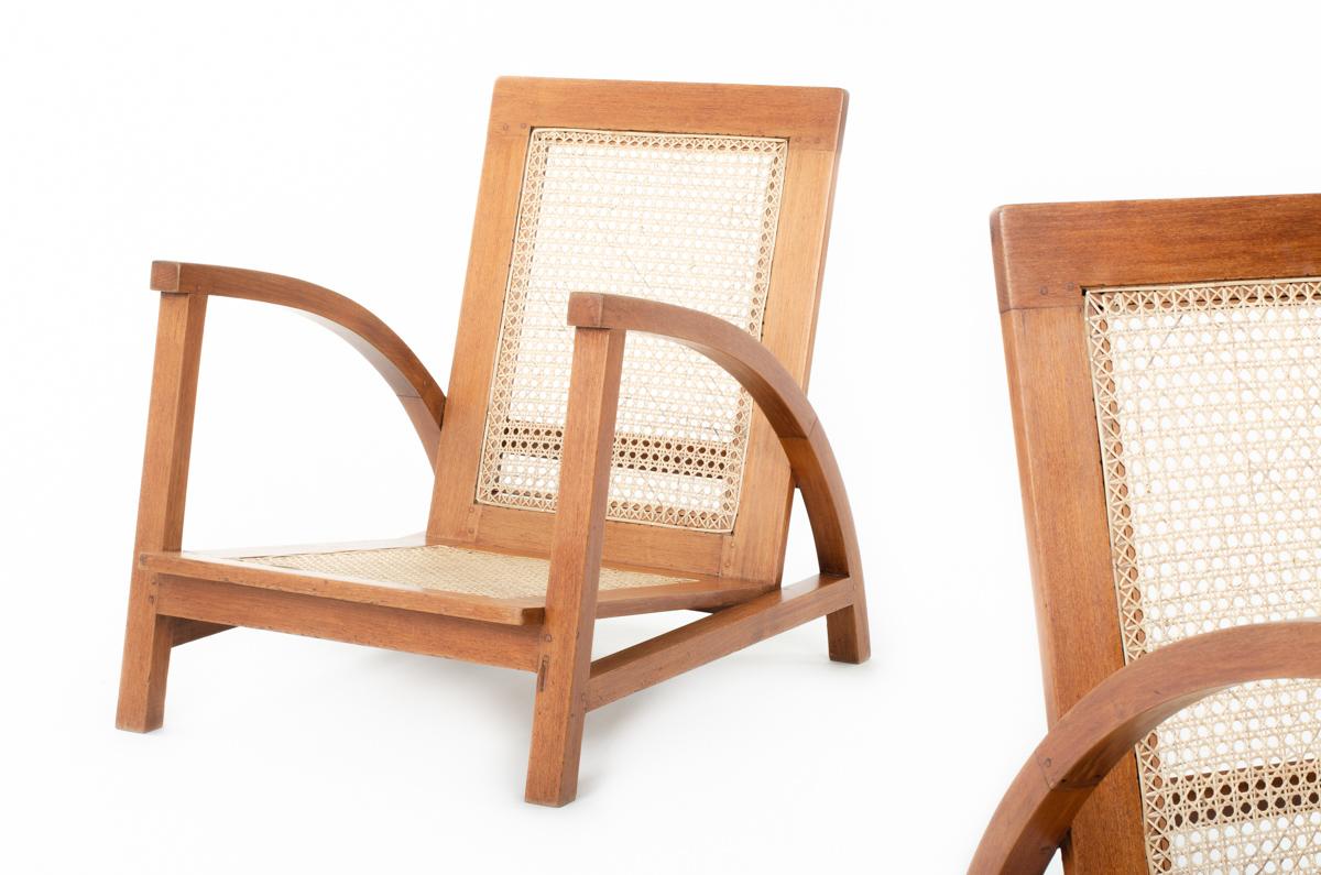 Set of 2 Teak and Caned Armchairs, 1950 1
