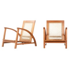 Set of 2 Teak and Caned Armchairs, 1950