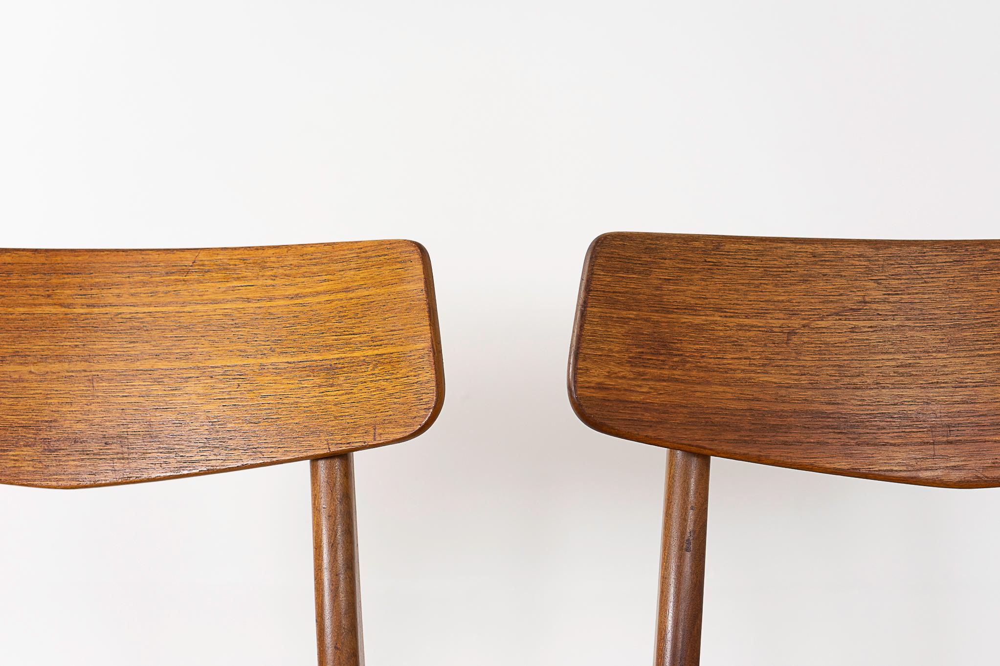 Veneer Set of 2 Teak & Beech Danish Dining Chairs