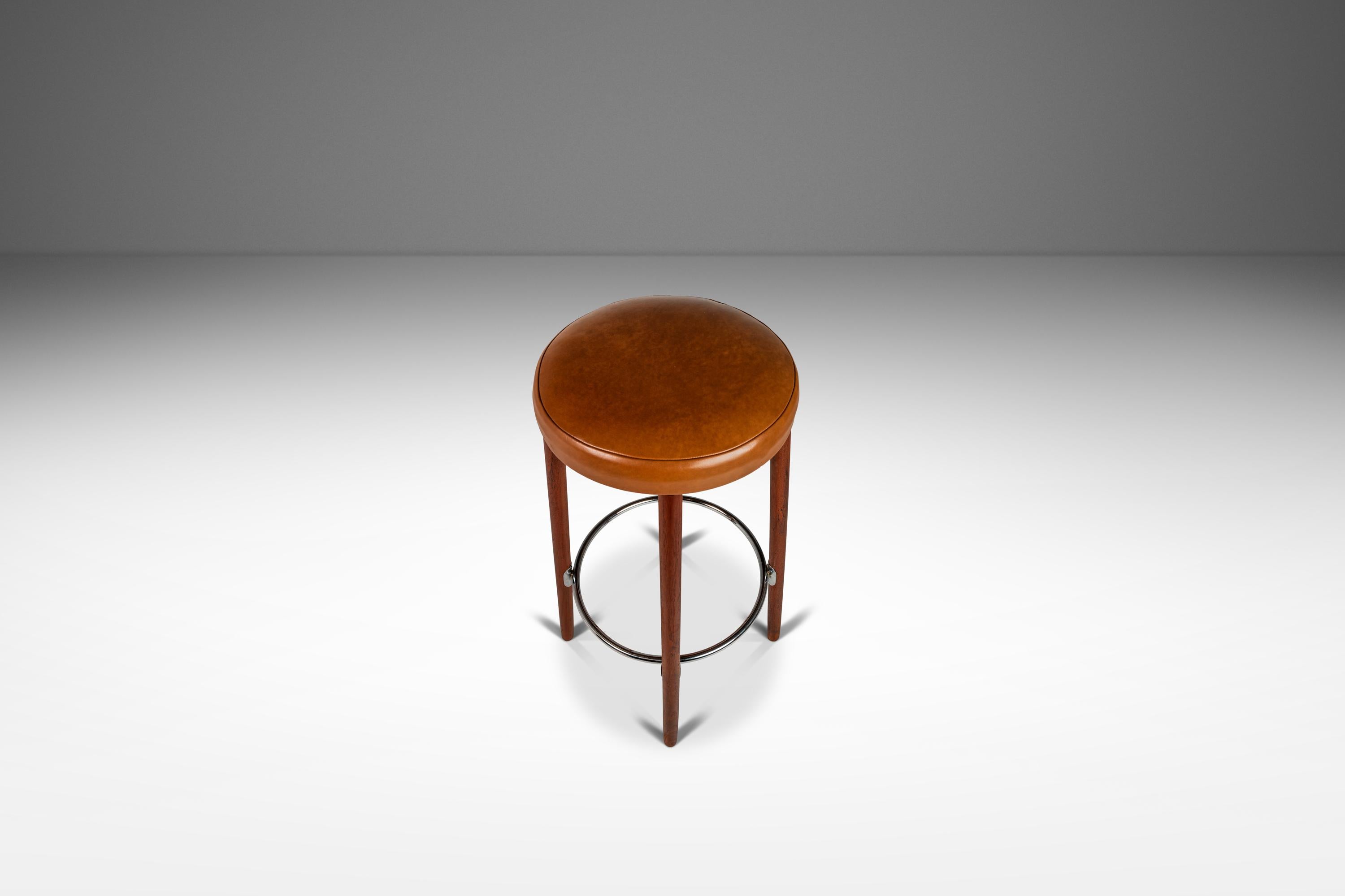 Danish Set of 2 Teak & Leather Barstools by Hugo Frandsen for Spøttrup, Denmark, 1960's