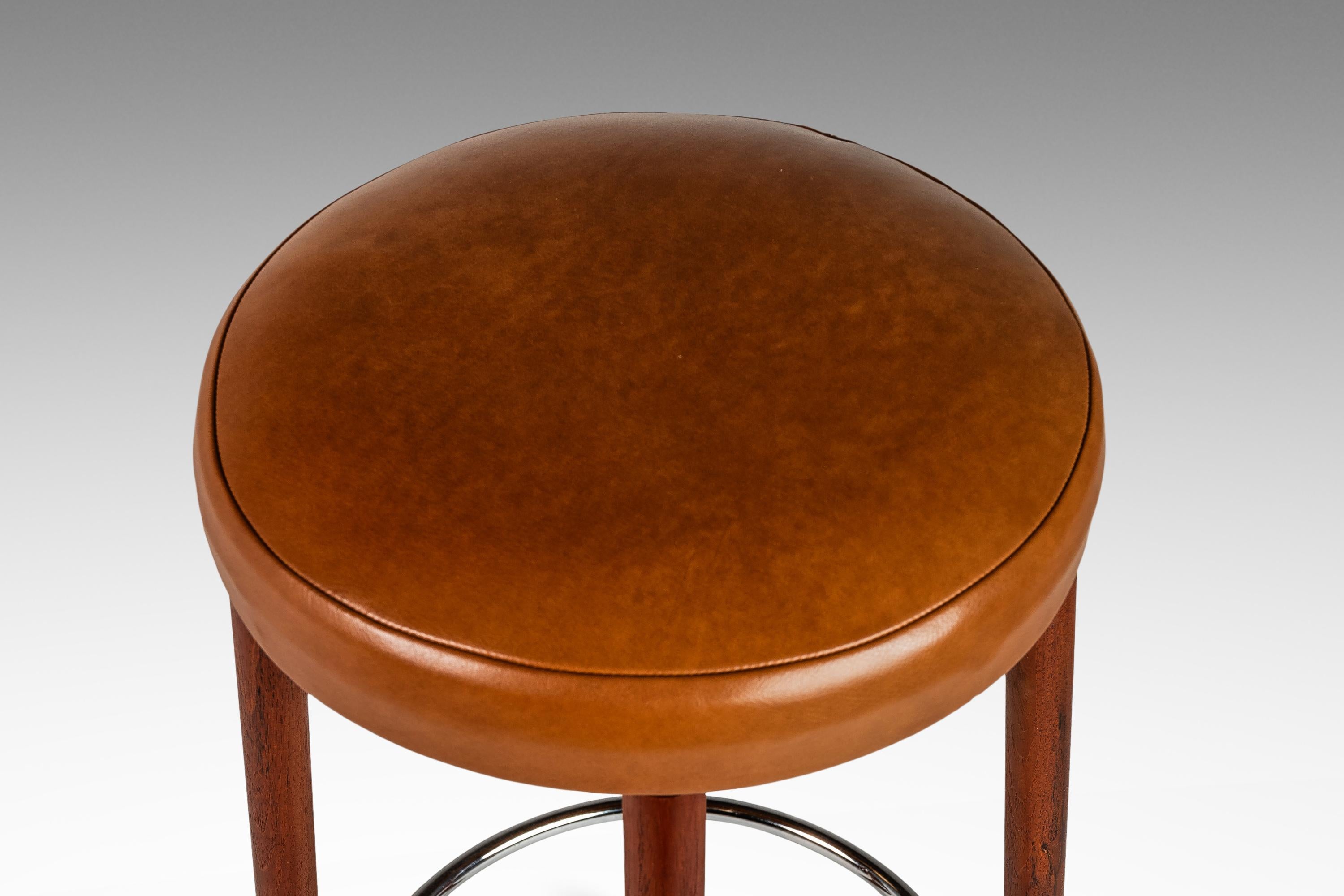 Set of 2 Teak & Leather Barstools by Hugo Frandsen for Spøttrup, Denmark, 1960's 2