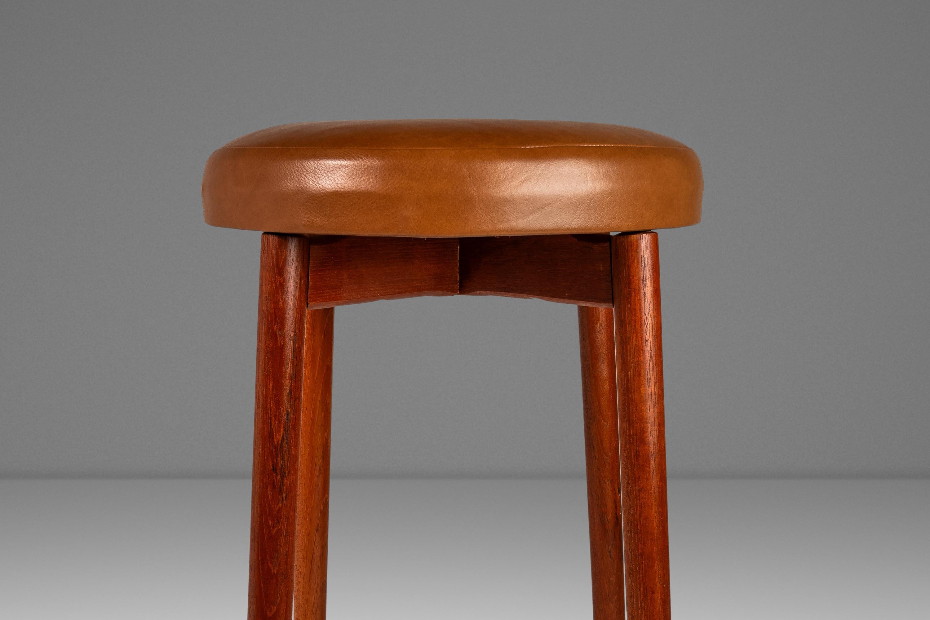 Set of 2 Teak & Leather Barstools by Hugo Frandsen for Spøttrup, Denmark, 1960's 3