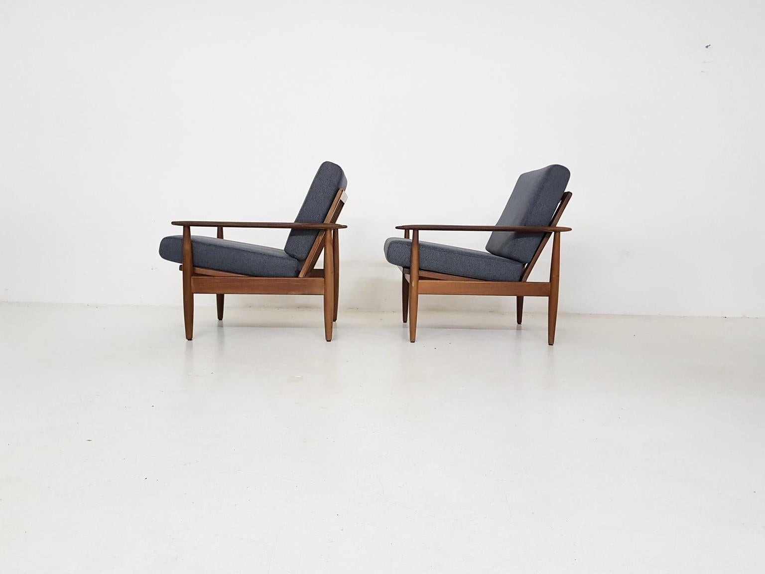 American Set of 2 Teak Scandinavian Modern Lounge or Armchairs, Denmark, 1960s