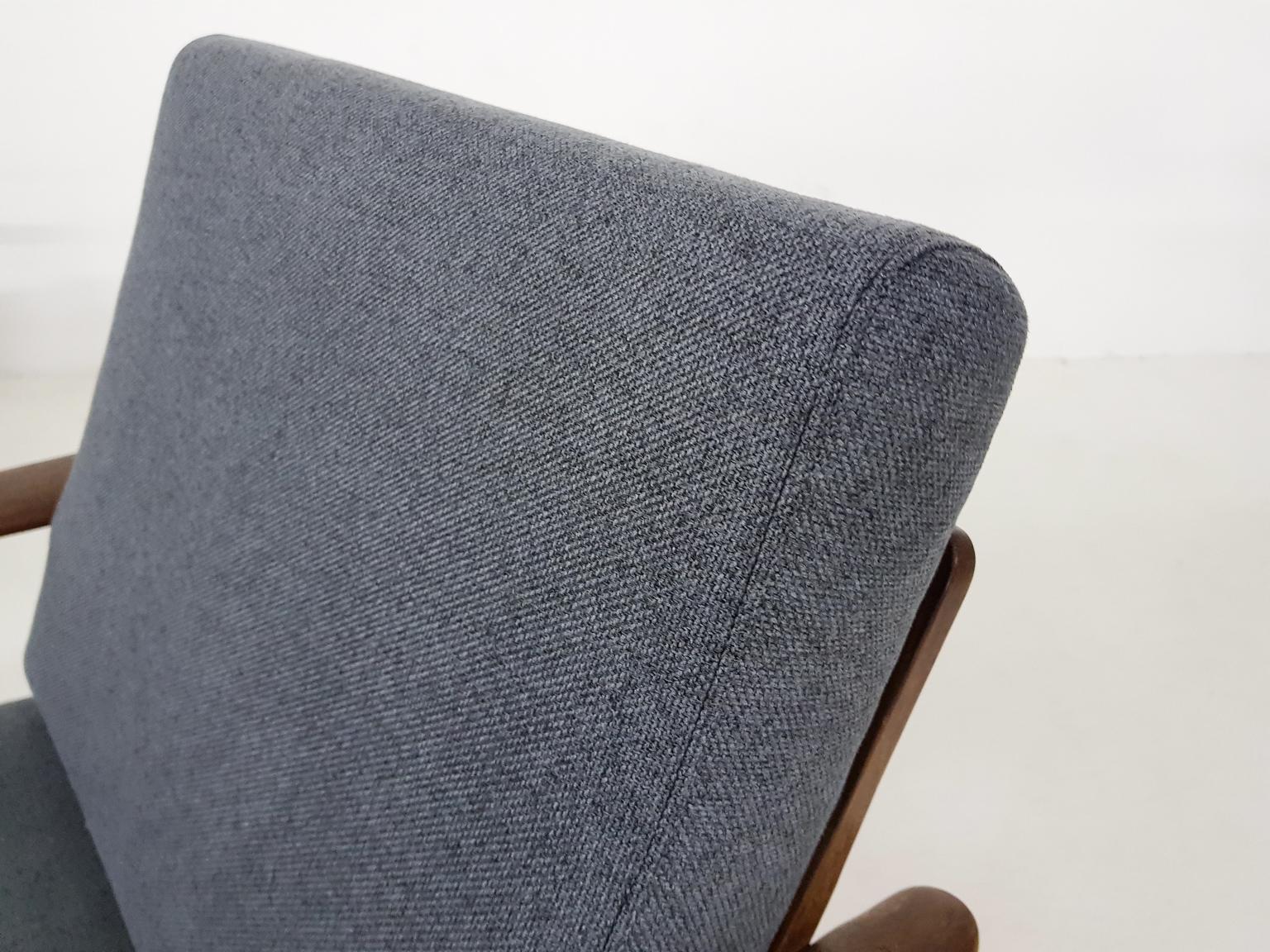 Fabric Set of 2 Teak Scandinavian Modern Lounge or Armchairs, Denmark, 1960s