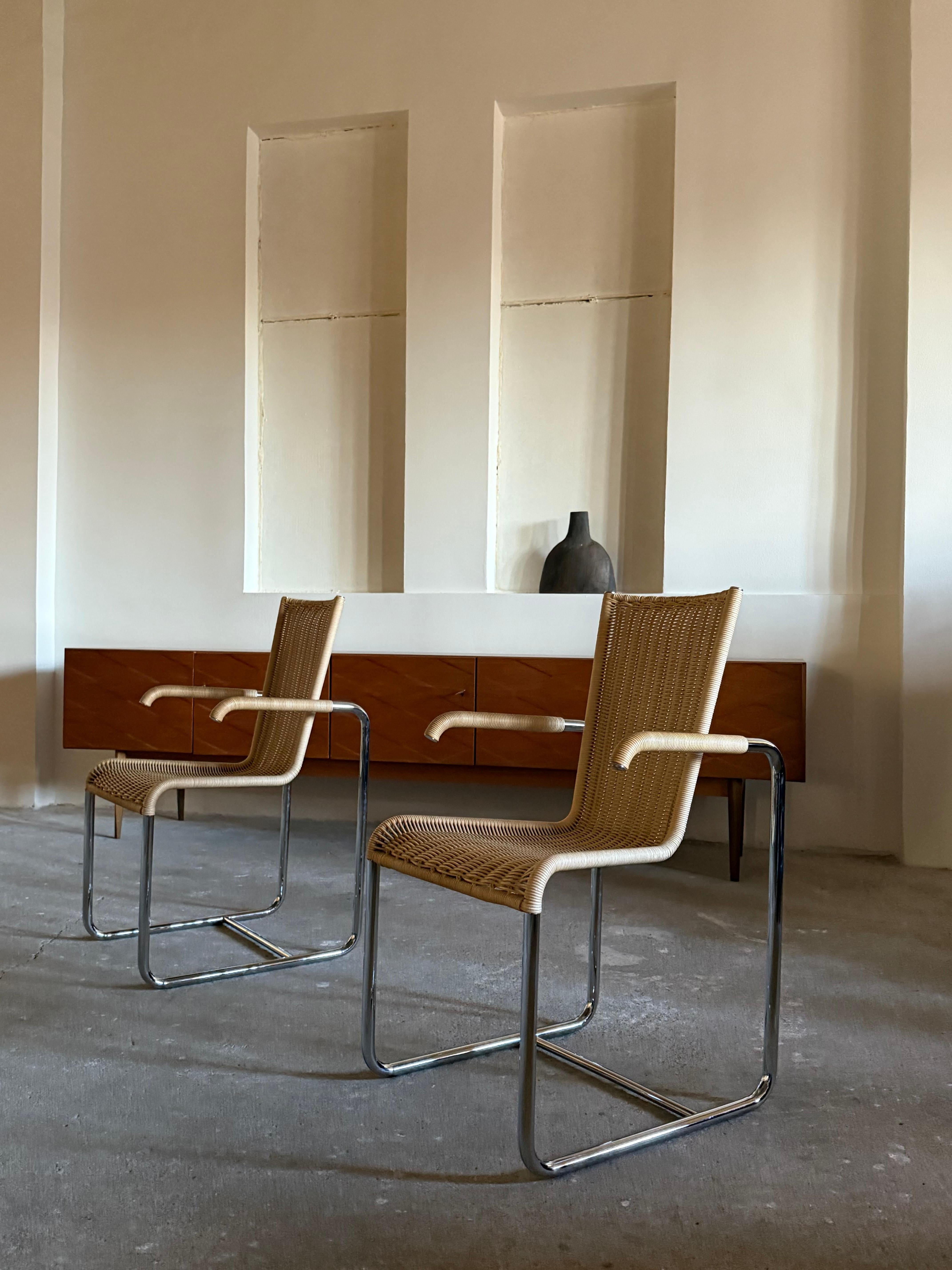 SET DI 2 SEDIE CANTILEVER TUBOLARI IN ACCIAIO DI TECTA D20 RATTAN, GERMANIA Anni '80 in vendita 3