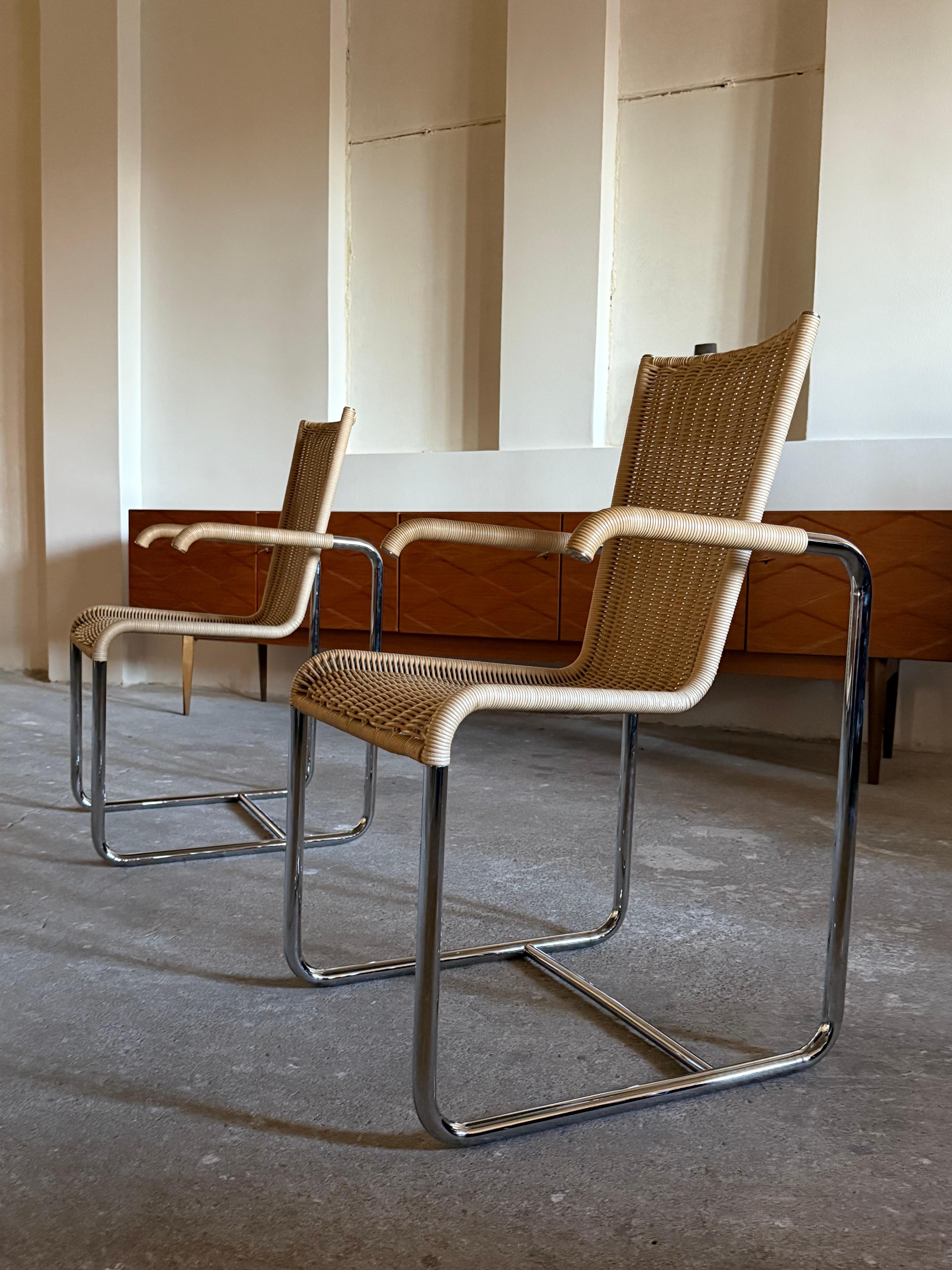 SET DI 2 SEDIE CANTILEVER TUBOLARI IN ACCIAIO DI TECTA D20 RATTAN, GERMANIA Anni '80 in vendita 4