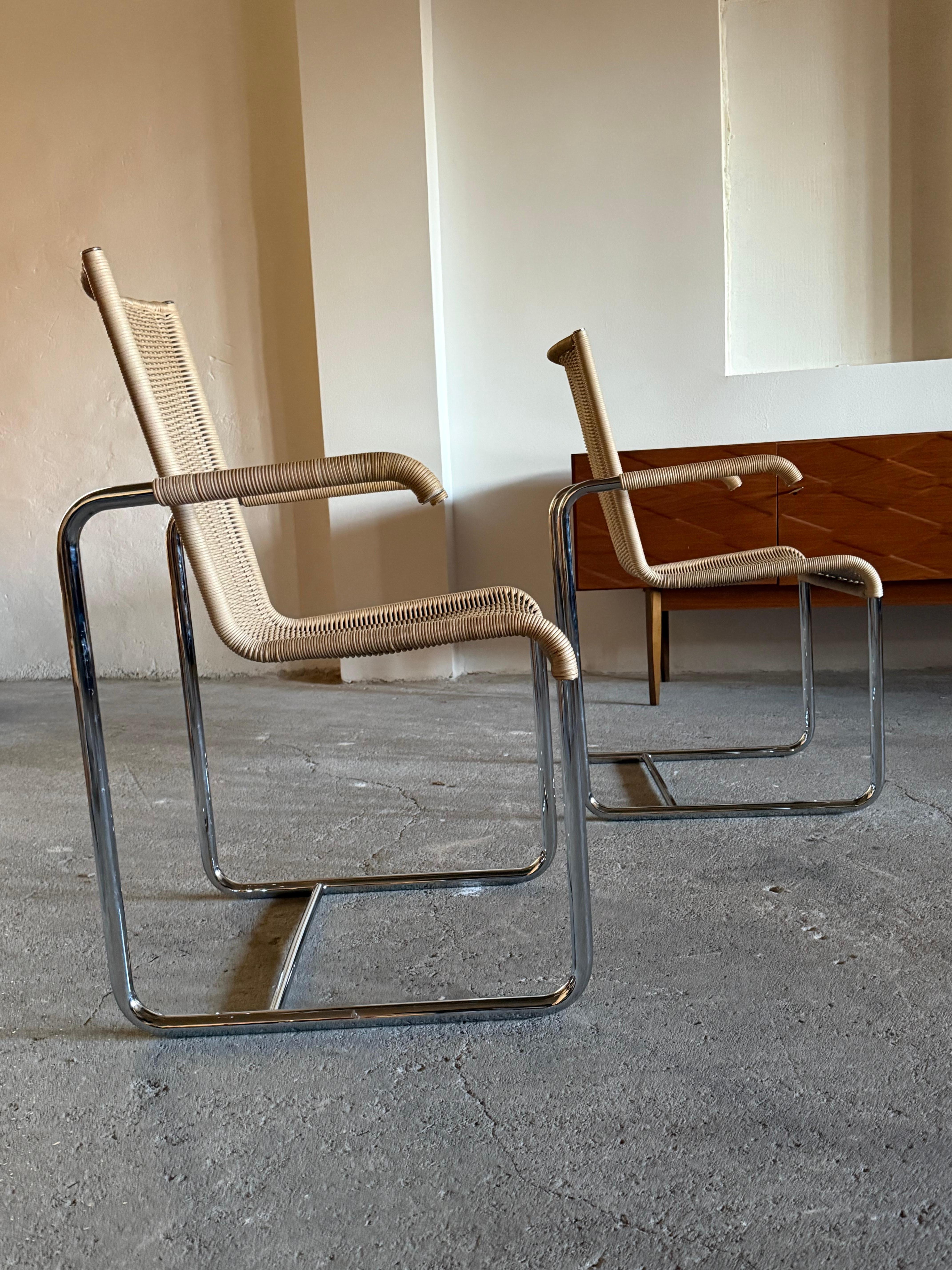 SET DI 2 SEDIE CANTILEVER TUBOLARI IN ACCIAIO DI TECTA D20 RATTAN, GERMANIA Anni '80 in vendita 8