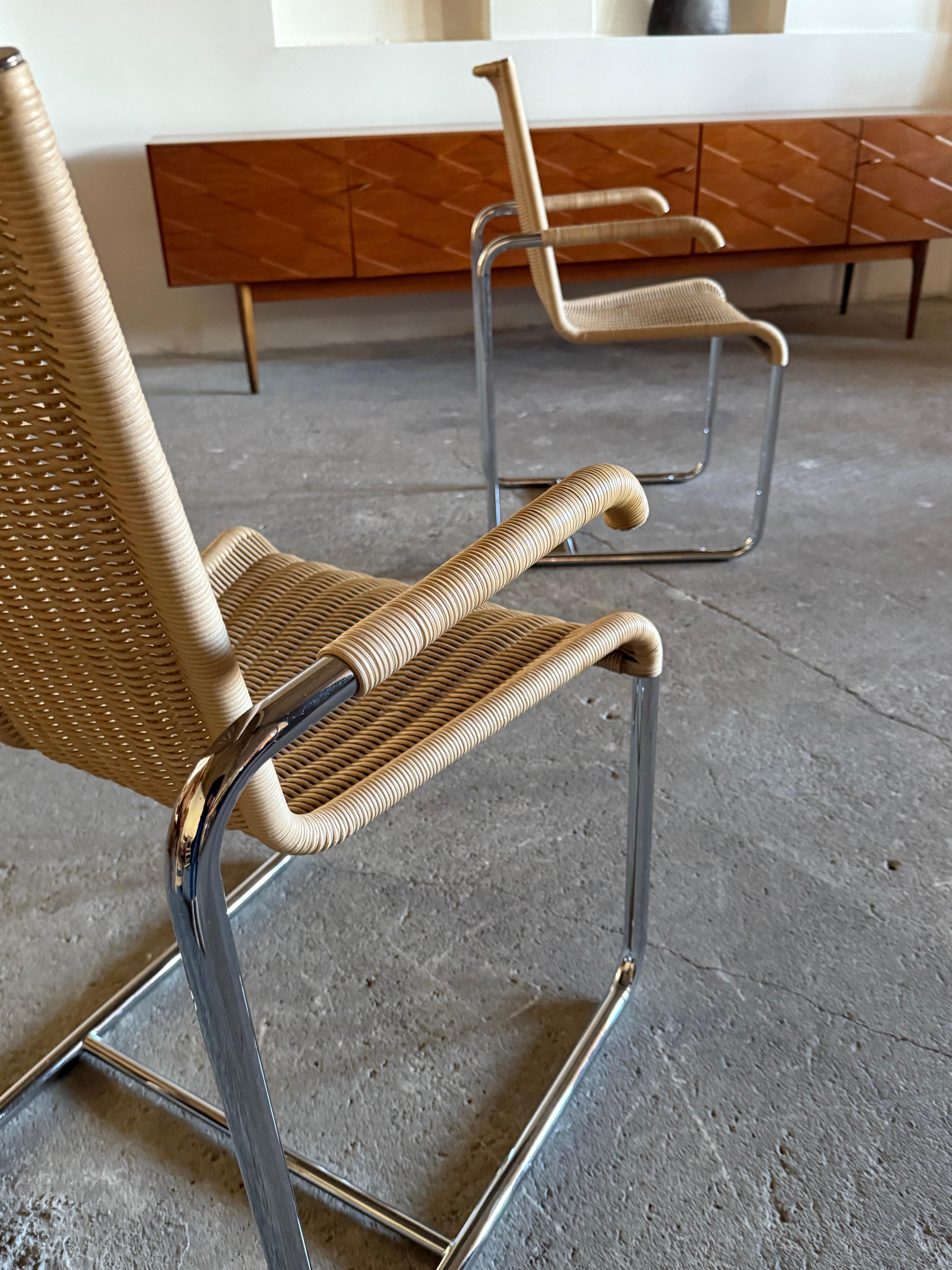 Acciaio SET DI 2 SEDIE CANTILEVER TUBOLARI IN ACCIAIO DI TECTA D20 RATTAN, GERMANIA Anni '80 in vendita