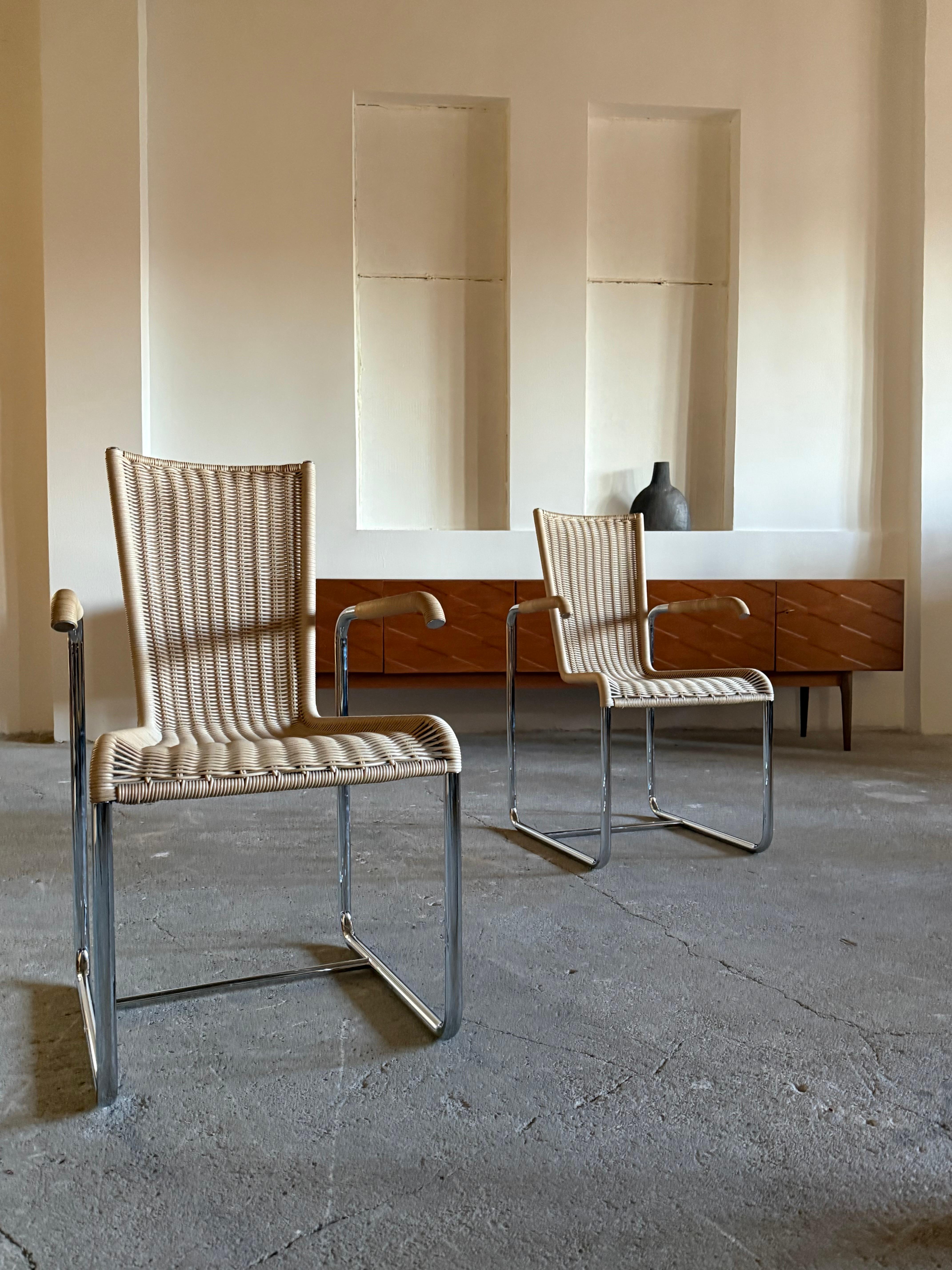 SET DI 2 SEDIE CANTILEVER TUBOLARI IN ACCIAIO DI TECTA D20 RATTAN, GERMANIA Anni '80 in vendita 1