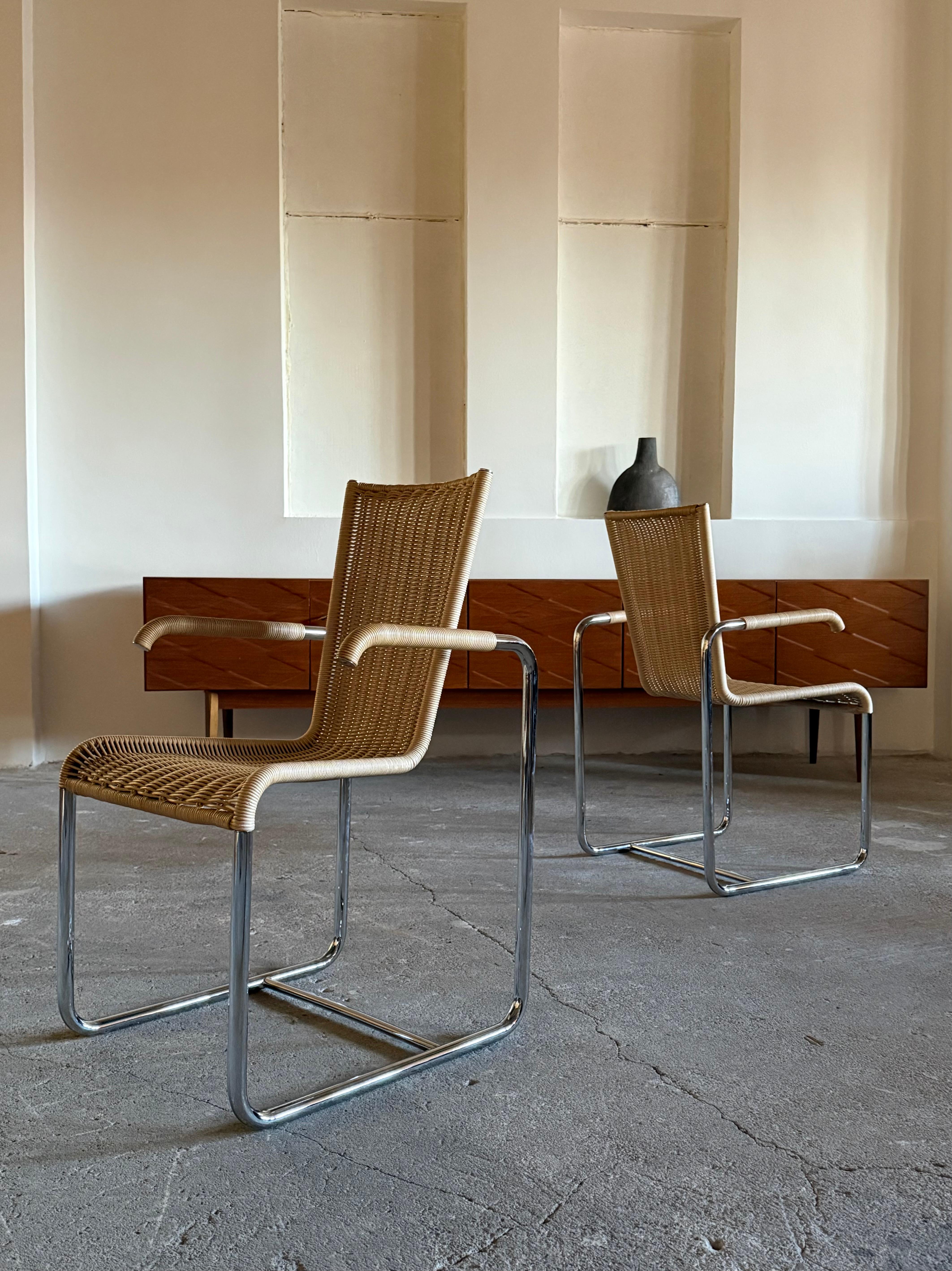 SET DI 2 SEDIE CANTILEVER TUBOLARI IN ACCIAIO DI TECTA D20 RATTAN, GERMANIA Anni '80 in vendita 2