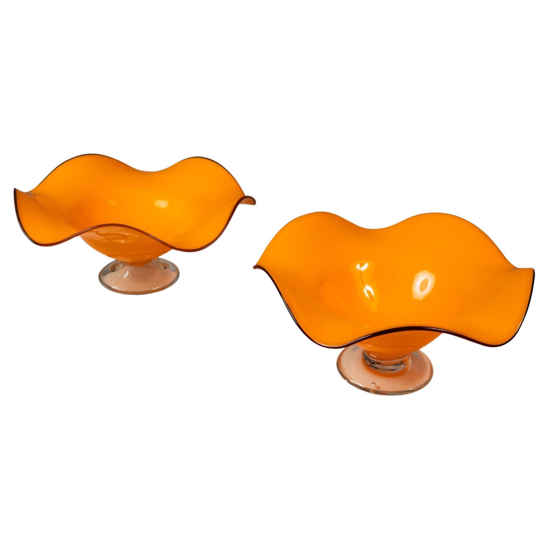 Set of 2 Teleflora Blown Art Glass Serving Bowls, USA, c. 1970s For Sale