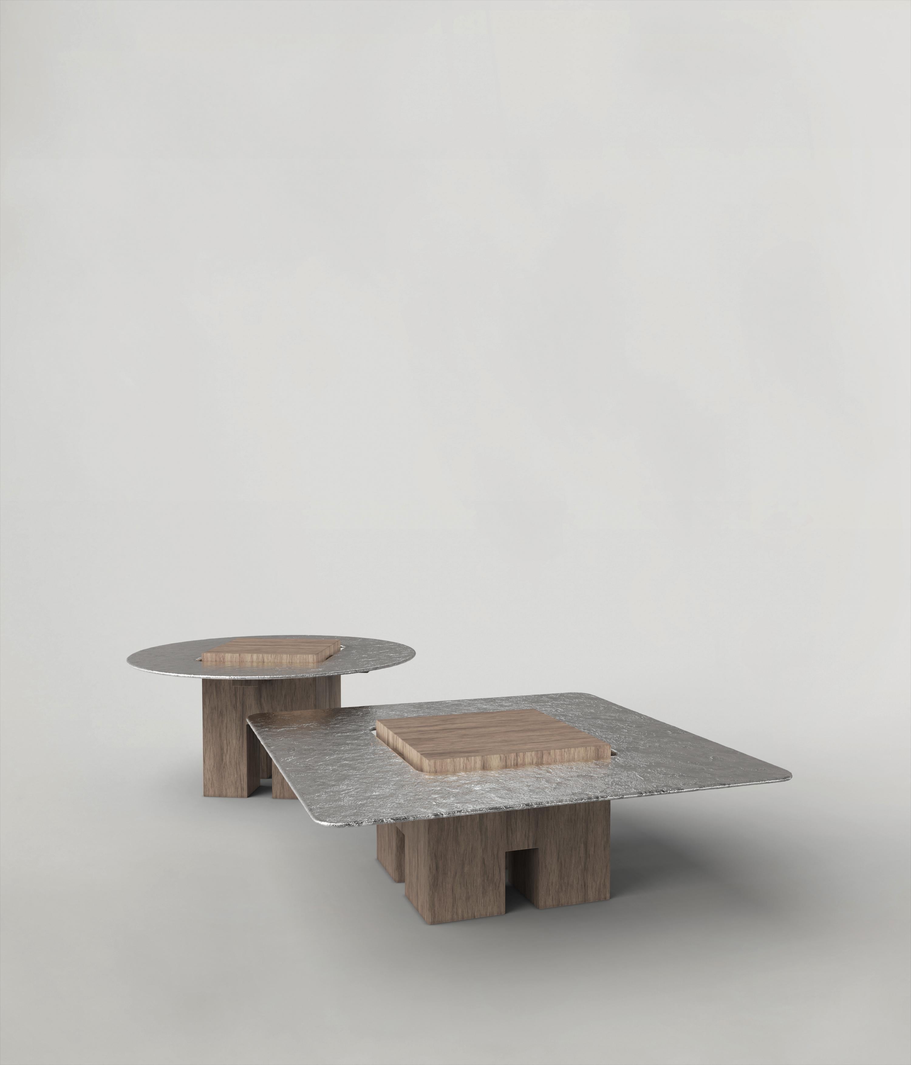Set of 2 Tempio V1 and V2 low tables by Edizione Limitata
Limited Edition of 150 pieces. Signed and numbered.
Dimensions: D82 x W82 x H40 cm//D92 x W92 x H32 cm
Materials: Solid Ash Wood+Aluminum

Tempio is a collection of contemporary sculptural